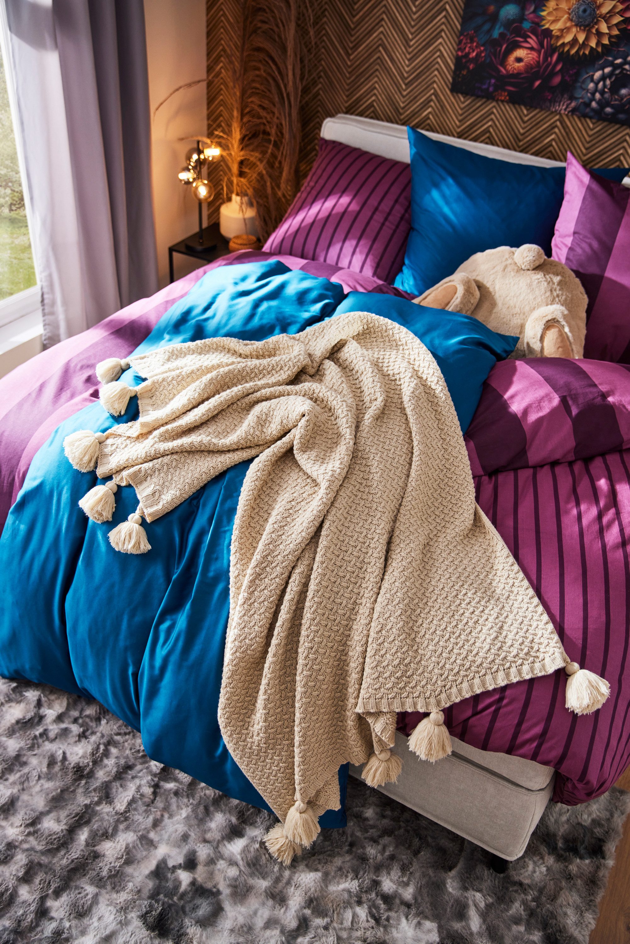 Wohndecke Gelsa, LeGer Home by Lena Gercke, Strickoptik mit Tasseln, modern und weich, Wohndecke, Plaid, Überwurf