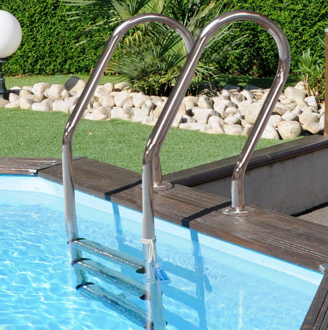 Gre Achteckpool VASTO mit Edelstahlleiter (Set, 8-tlg), Kiefernholz, ØxH: 428x136 cm