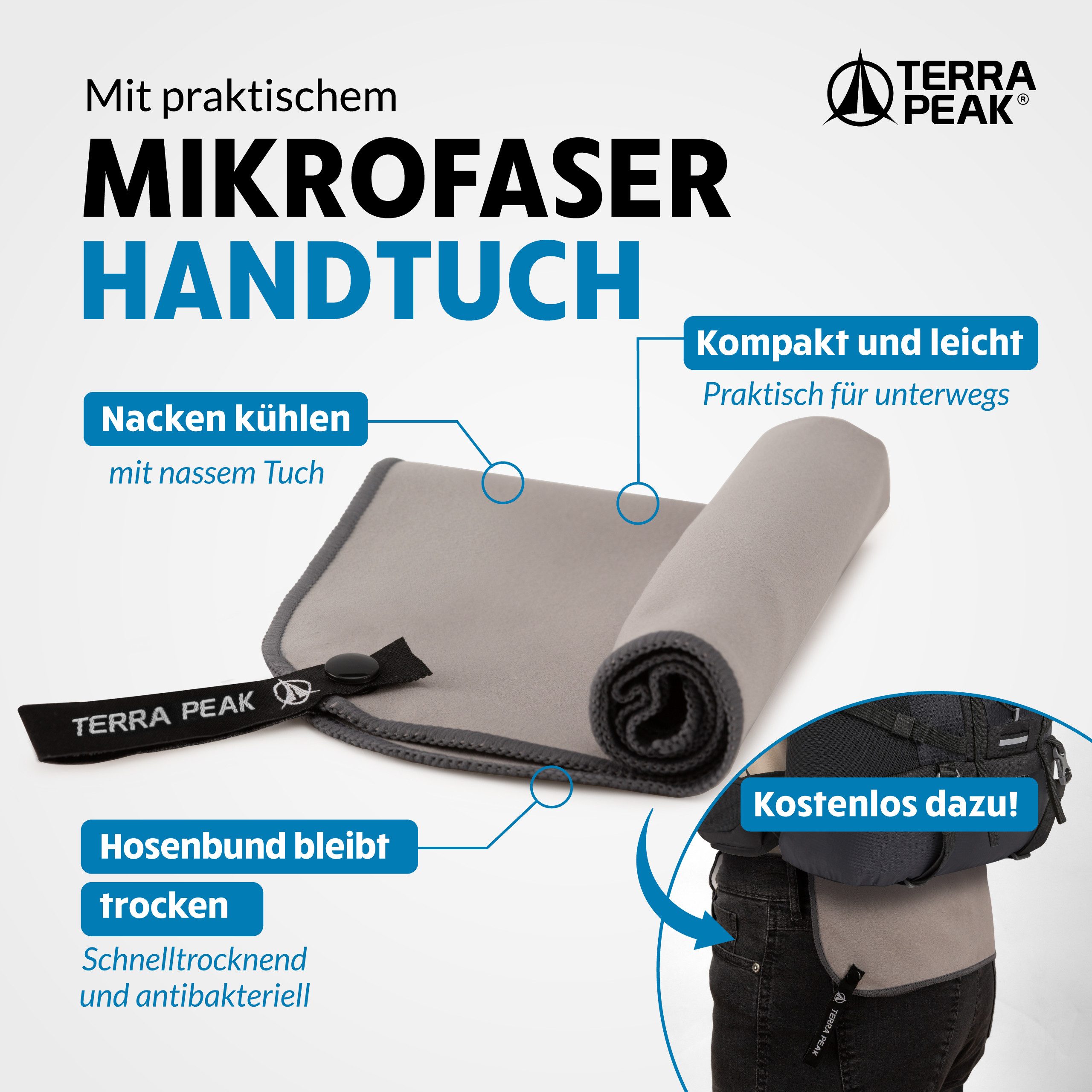 Terra Peak Wanderstöcke Explorer 135 (inklusive Mikrofaserhandtuch und 4 zusätzliche Aufsätze), Mit ergonomischen Echtkorkgriffen, zum Wandern und Nordic Walking