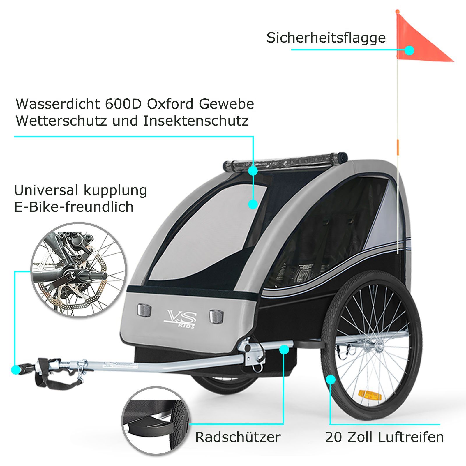 TIGGO Fahrradkinderanhänger Tiggo VS Kinderanhänger Fahrradanhänger für 1 oder 2 Kinder