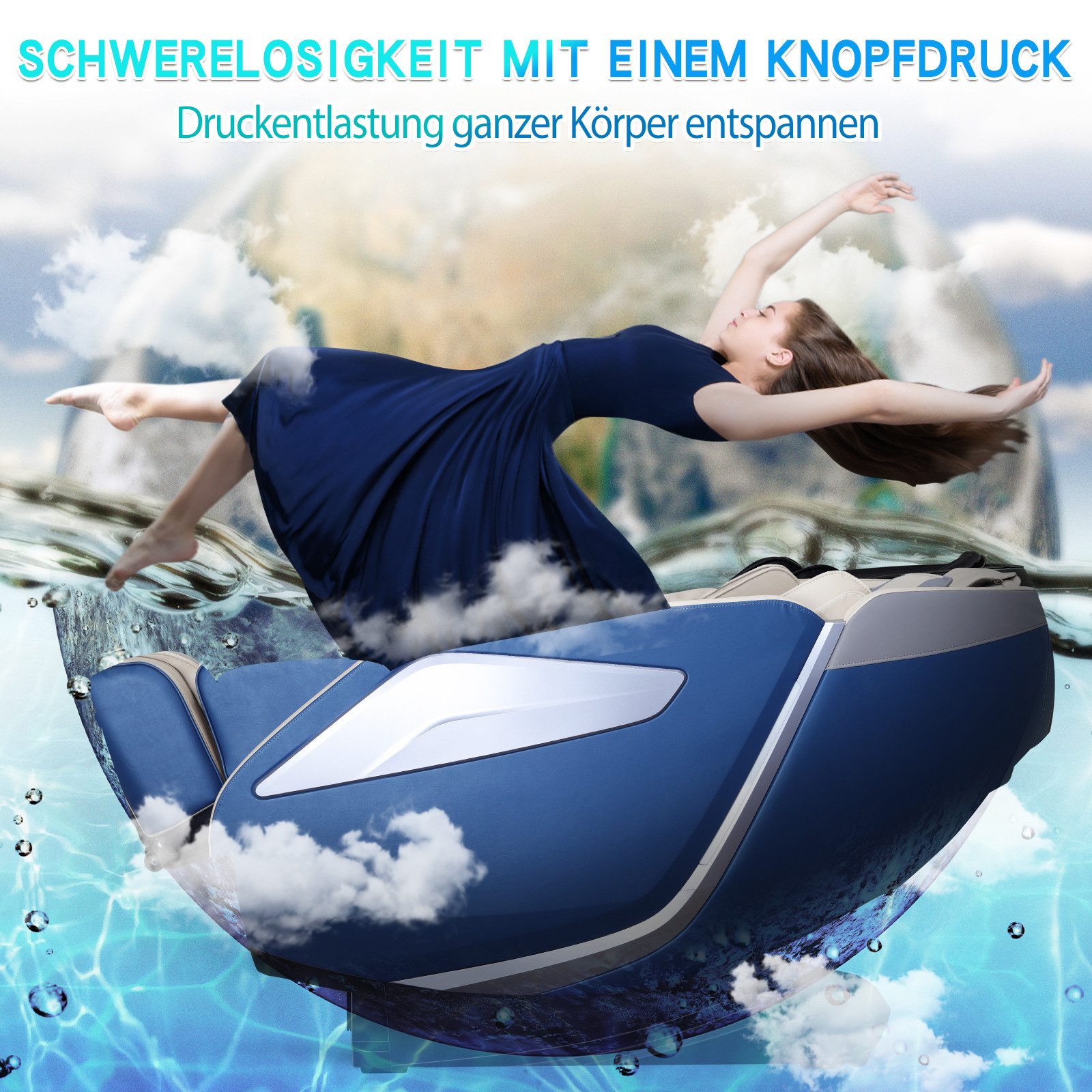 HealthRelife Massagesessel Luxuriöser Entspannungsstuhl, 15 Massage-Modi, Yoga-Stretching (1-St), 55 Zoll SL-Track