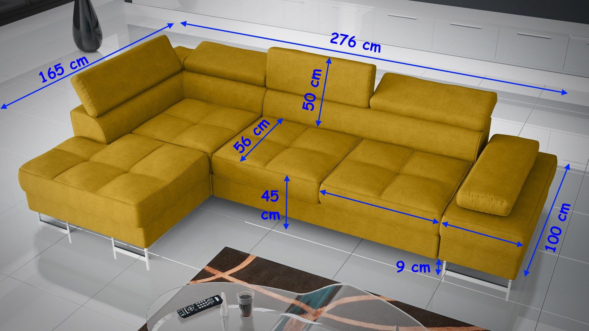 Möbel für Dich Ecksofa Galaxy mit Bettkasten, und Mini, Stoff- mit Schlaffunktion mit Farbauswahl