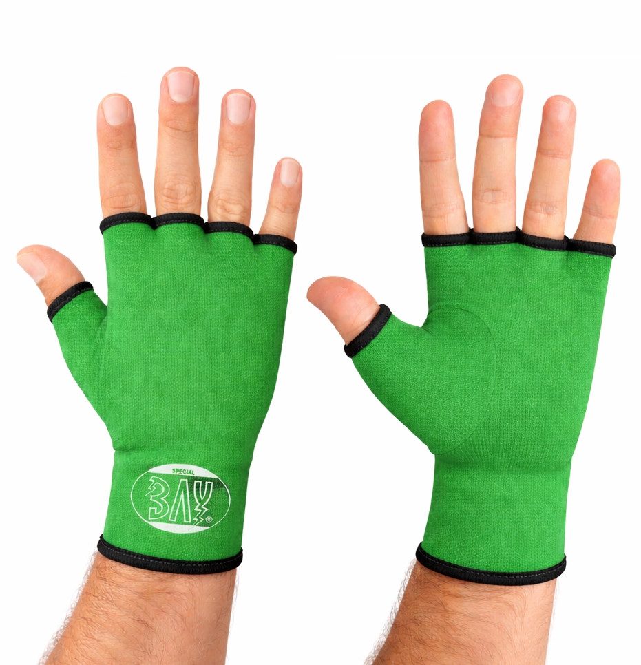 BAY-Sports Boxbandagen Innenhandschuhe Boxbandagen Handbandagen Boxen Kickboxen MMA grün (Paar), Halbfinger-Design zum schnellen Hineinschlüpfen - mehr Stabilität