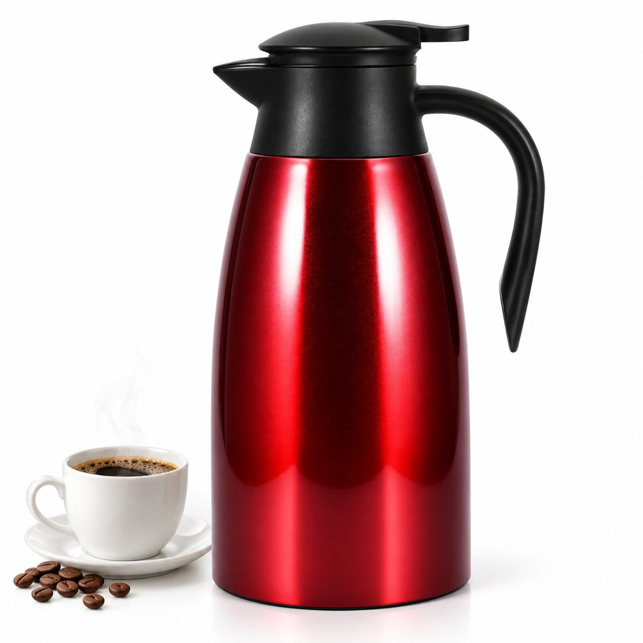 LEMLIT Isolierkanne 2,1 L Thermoskanne 304 Edelstahl, Vakuumisoliert, Auslaufsicher, 2.1 l, (1er Set, 1-St., Doppelwandige Vakuumisolierung), 24 Std. Warmhaltung, Für Kaffee, Tee, Milch Und Kaltgetränke