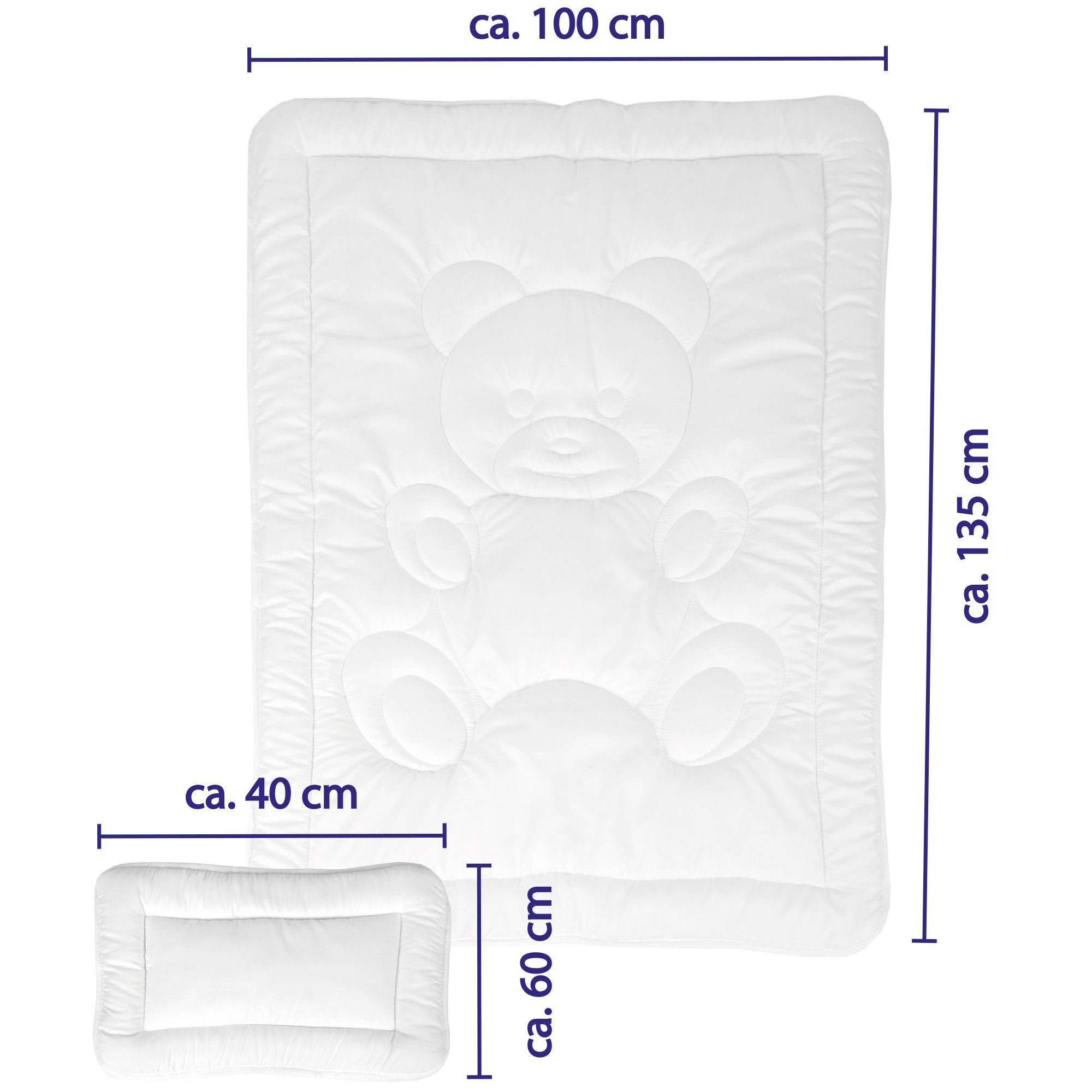 Bestgoodies Kinderbettdecke + Kopfkissen Kinder Betten-Set inkl. Bettwäsche, Füllung: 100% Polyester, Klimafaser, Bettbezug aus 100% Baumwolle - Steppbett