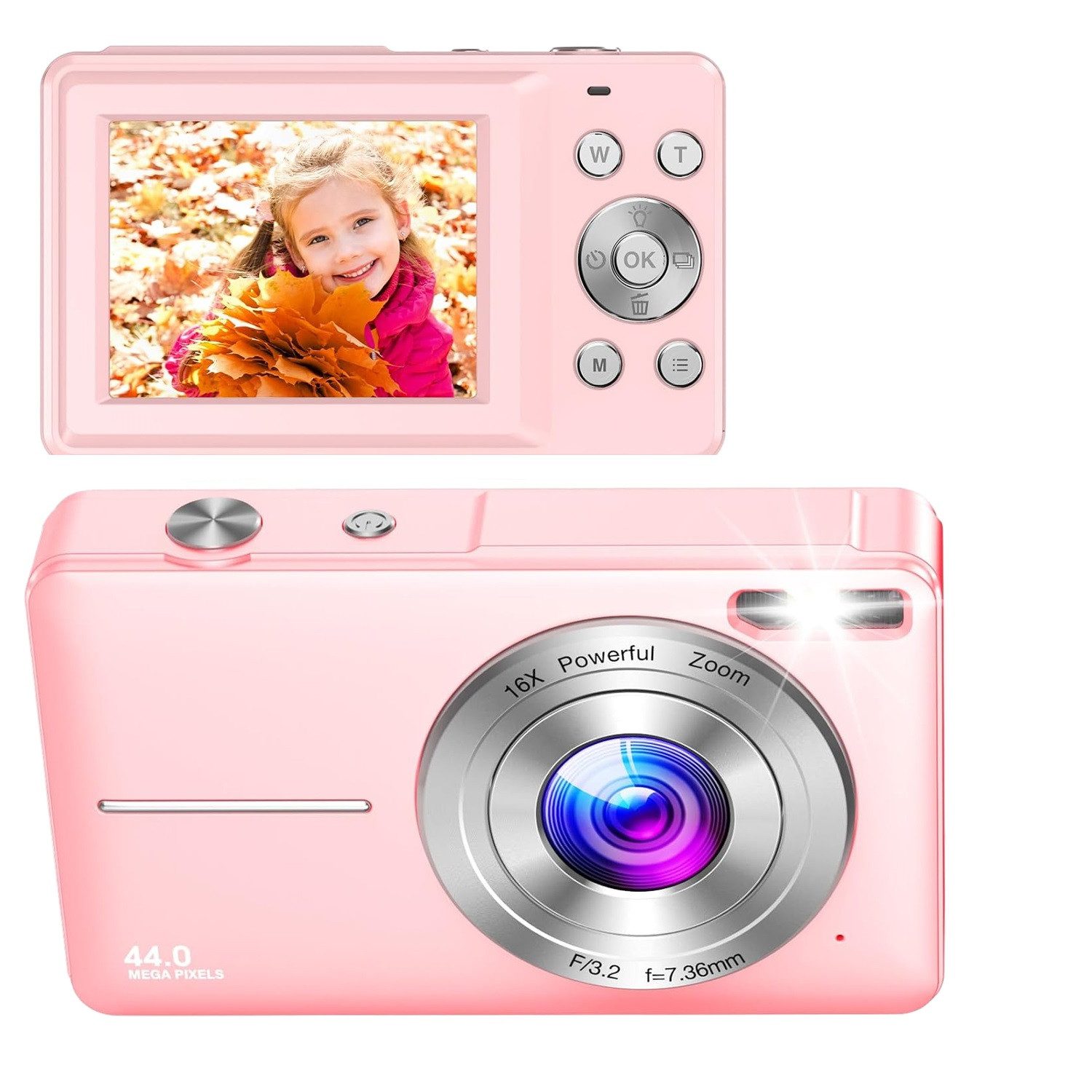 AKKEE Digitalkamera 1080P 44MP Kompaktkamera mit 32G Karte 16X Digitalzoom Kompaktkamera (44 MP, Anti-Shake, Serienaufnahmen, Timer-Aufnahme, Gesichtserkennung)