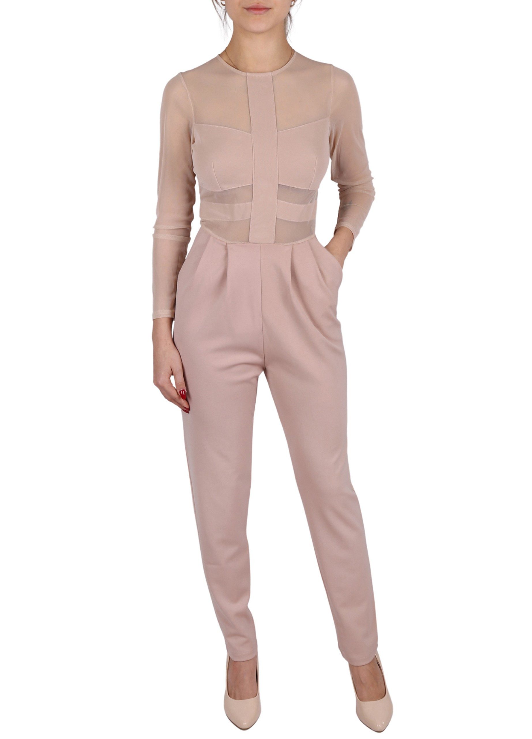 Culotte-Overall John Zack Beigefarbener Overall mit Netzstoff XS
