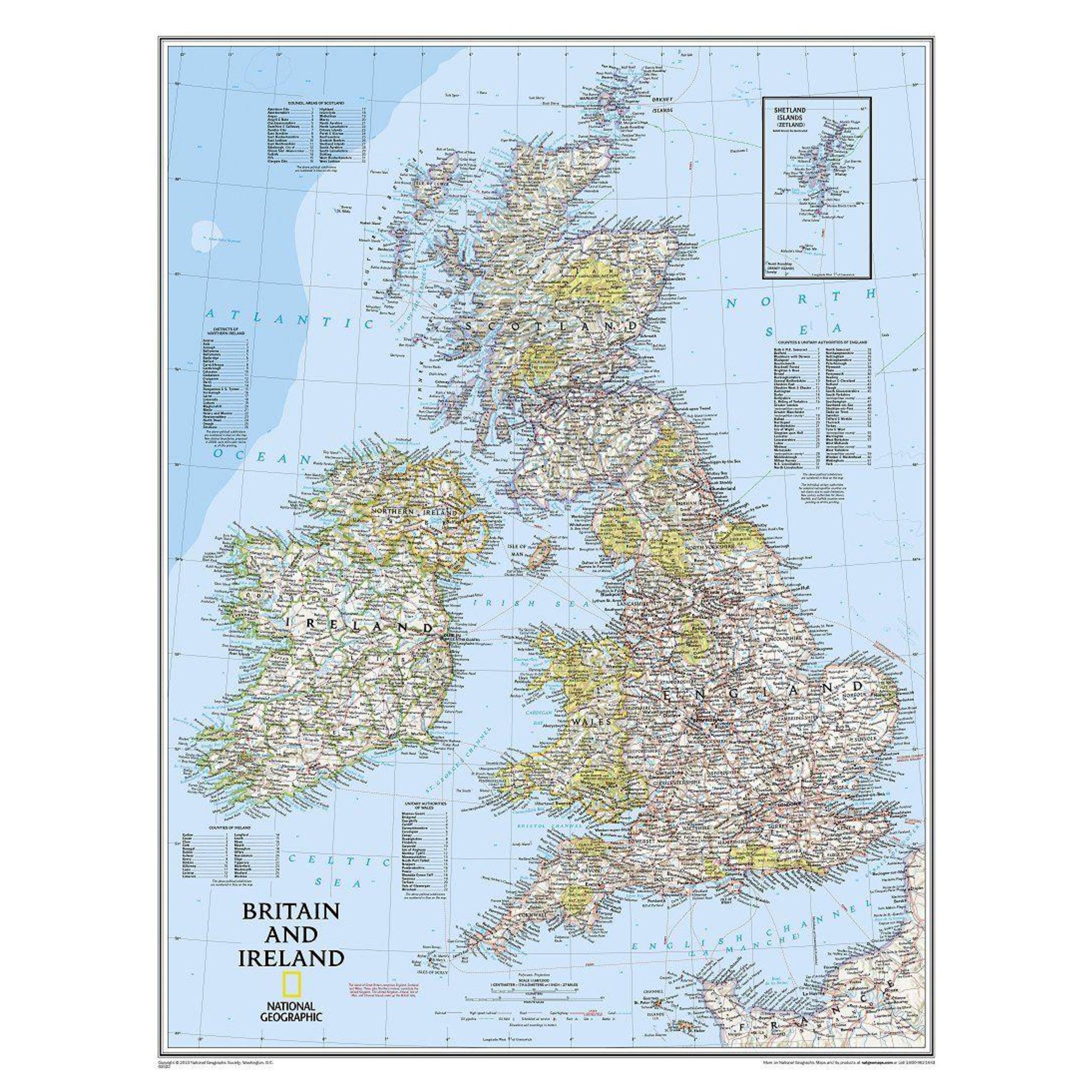 NATIONAL GEOGRAPHIC Wandbild National Geographic Landkarte Regionale Karte Britische Inseln