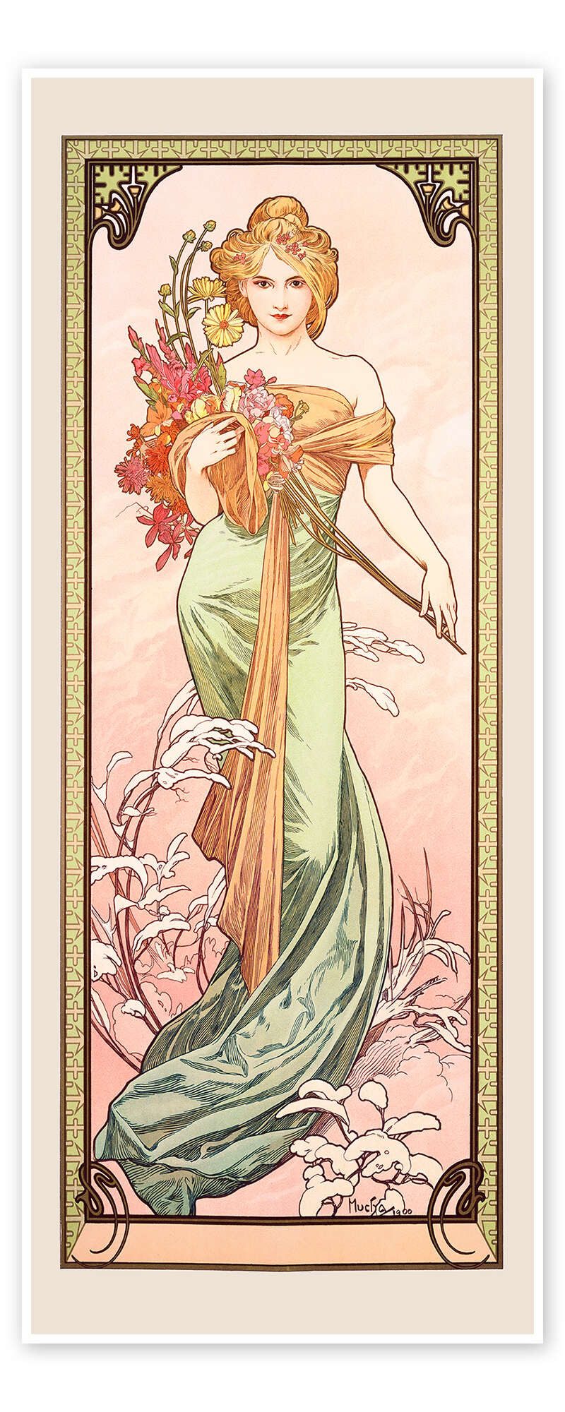 Posterlounge Wandbild Die Vier Jahreszeiten - Frühling, Alfons Mucha, erhältlich als Poster, Leinwandbild, Wandsticker oder Acrylglasbild