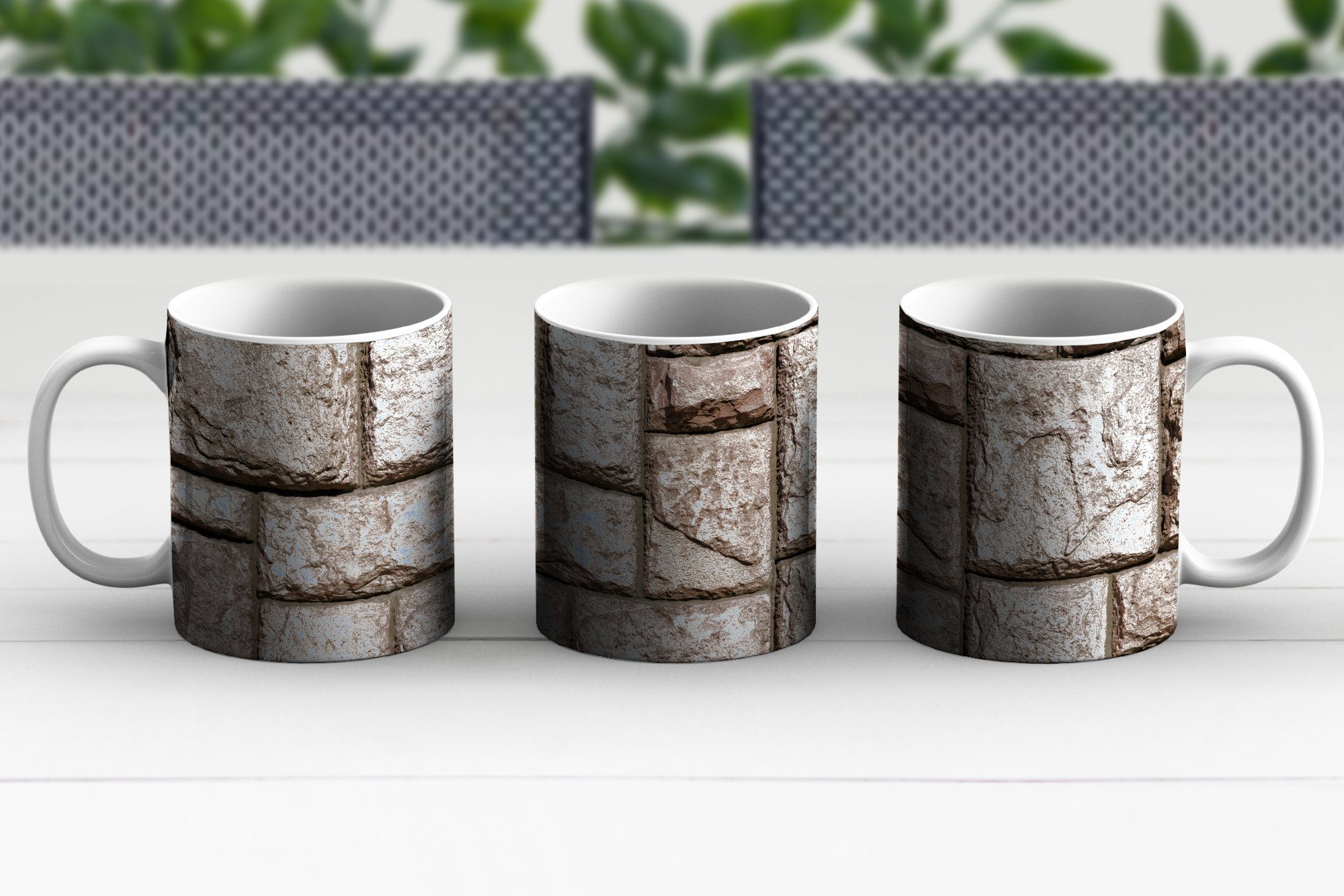 Becher, Geschenk Steinen, Teetasse, MuchoWow Mauer mit Keramik, verschiedenen Kaffeetassen, Tasse Teetasse,