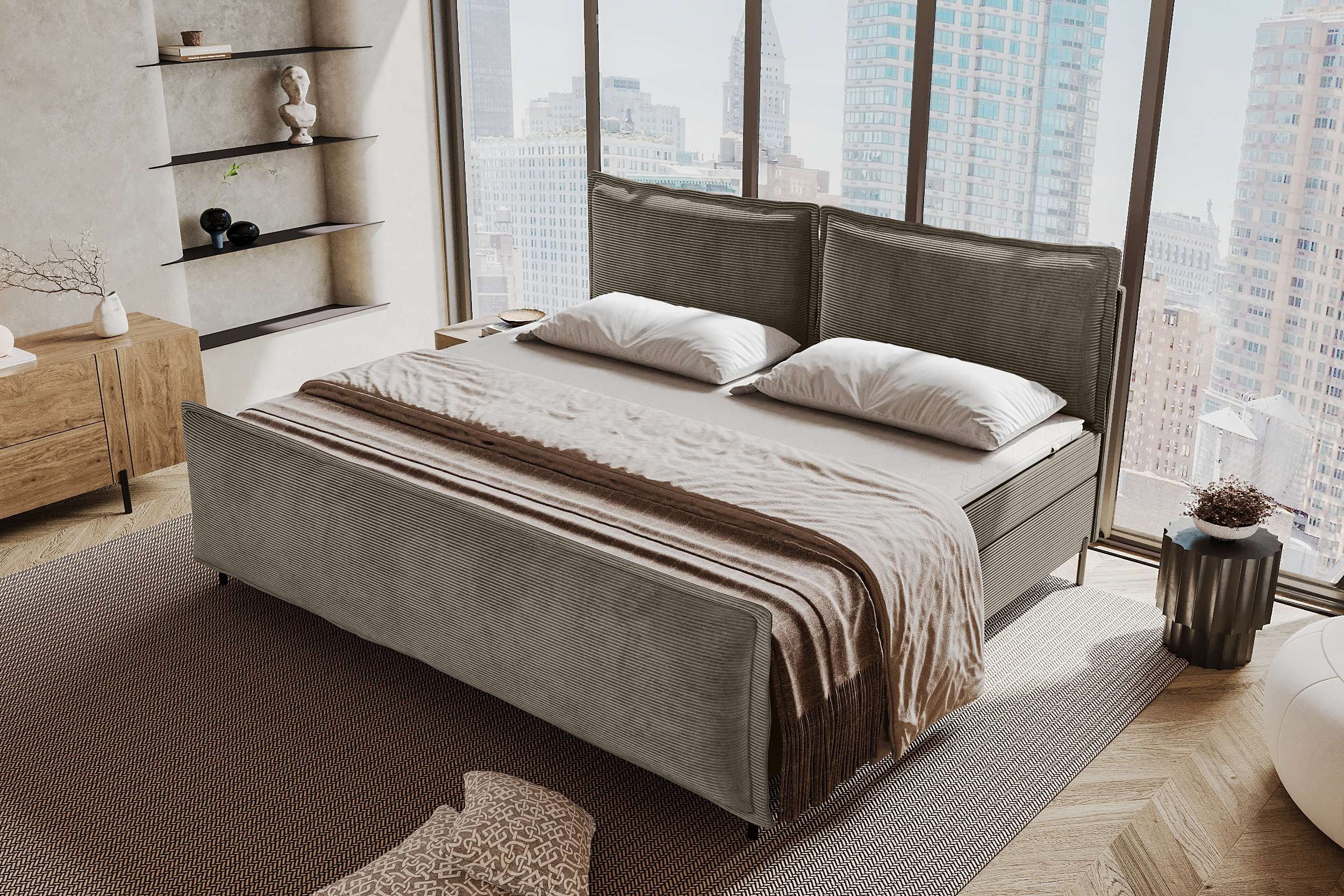 99rooms Boxspringbett Vero Plus Familienbett (Schlafzimmerbett, Bett), 220/240/260x200 cm, in Cord POSO, mit BFK-Matratze, Bettkasten