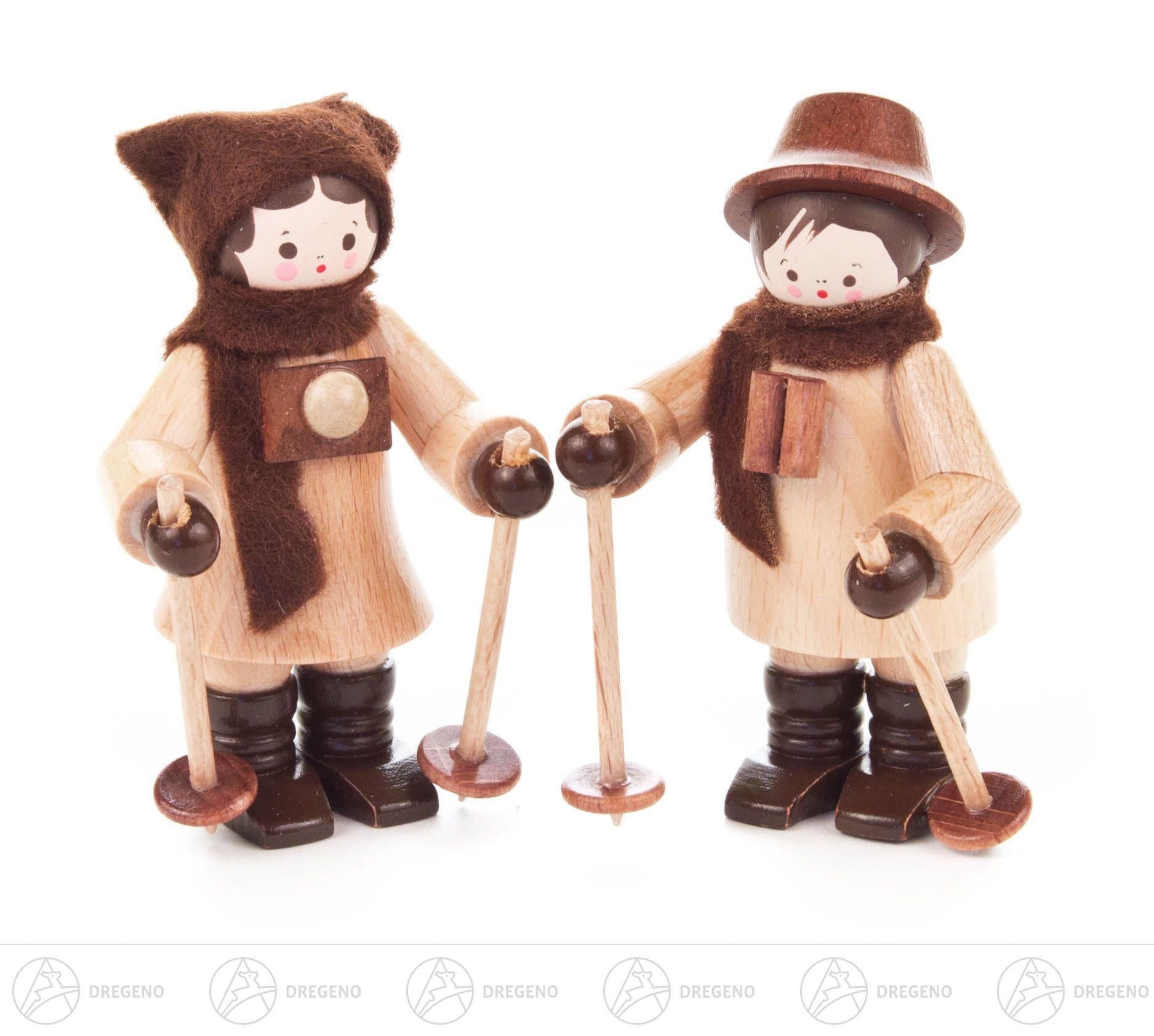 Dregeno Erzgebirge Weihnachtsfigur Miniatur Nordic-Walker-Paar natur Höhe ca 6 cm NEU