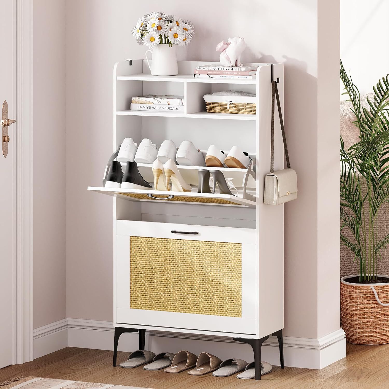 Dripex Schuhschrank mit Rattan-Dekoration, 2 klappbare günstig online kaufen