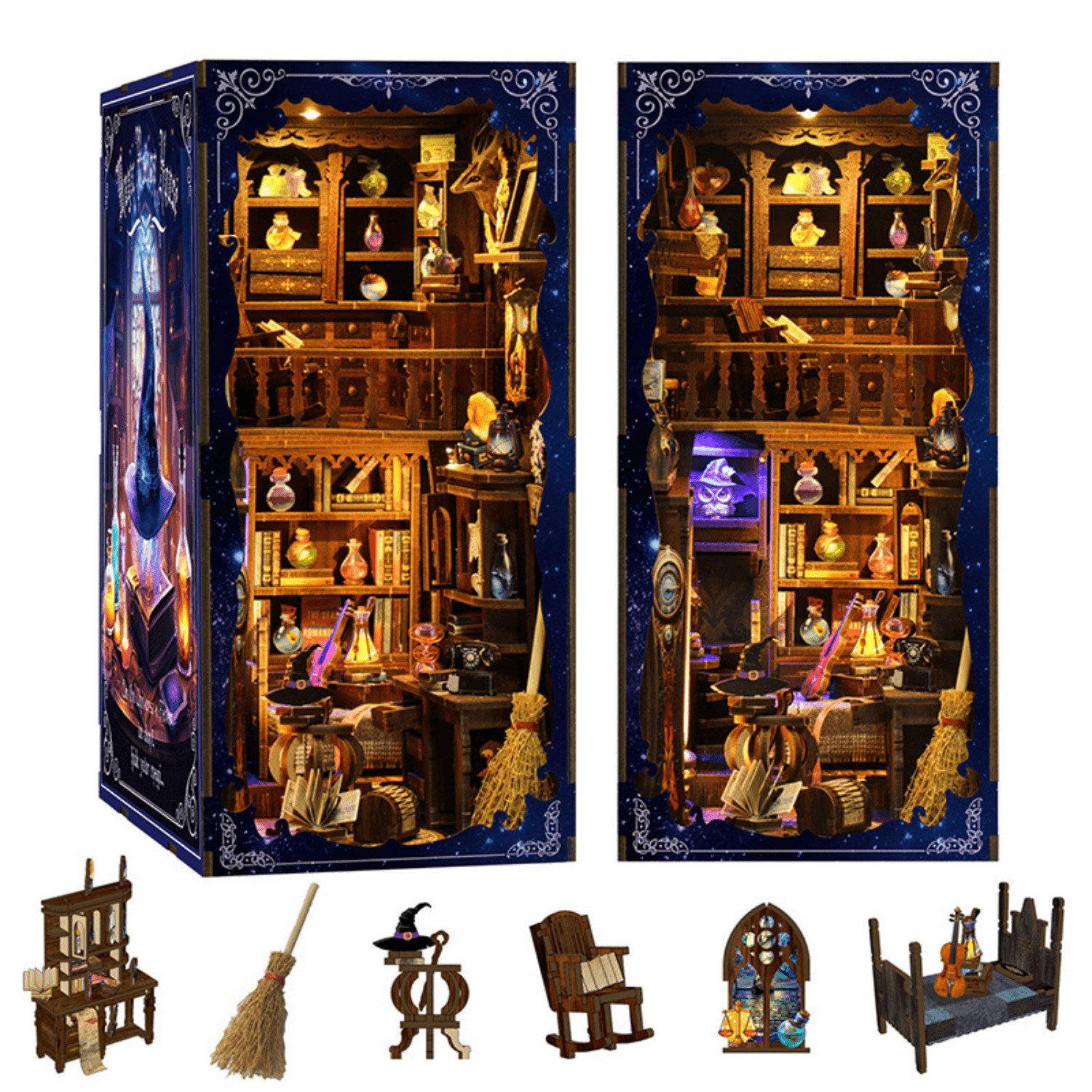MagicHolz Buchstütze Magic Lab Diorama mit LED-Beleuchtung aus Holz, mit Beleuchtung – Bild 5 von 5