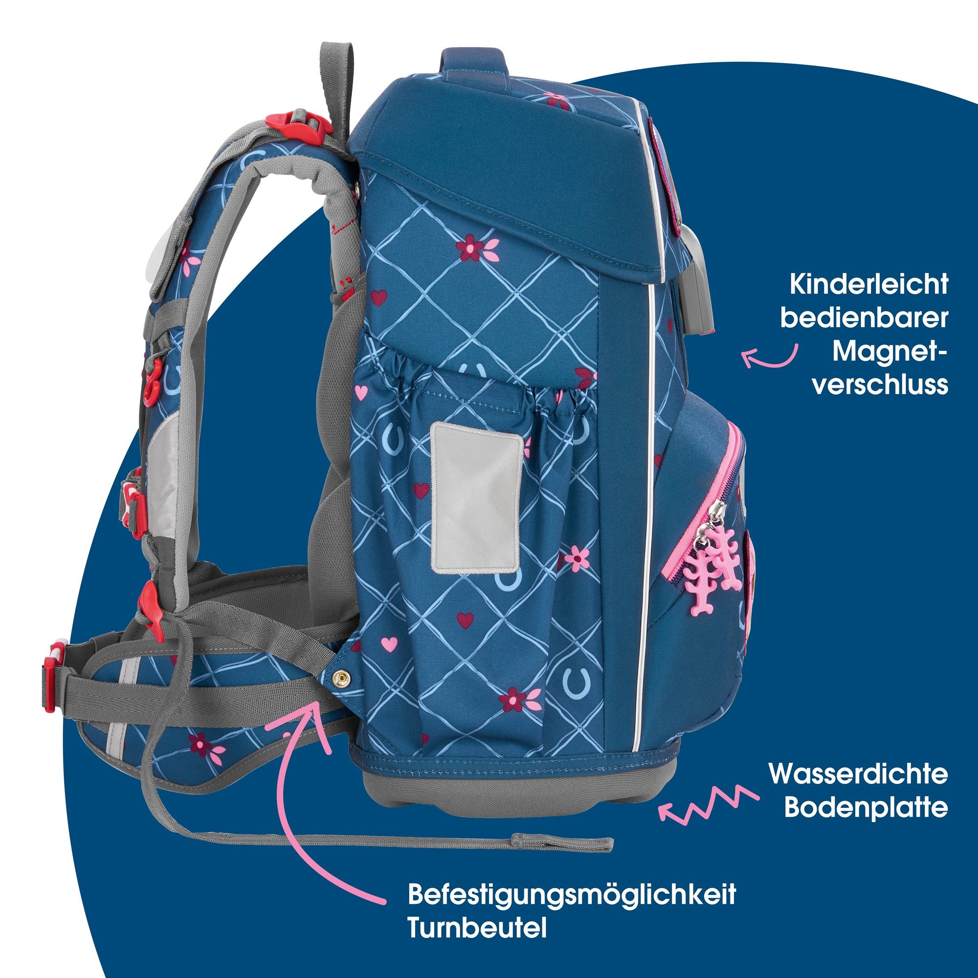 Step by Step Schulranzen GIANT „Horse Lima“, 9-teilig, blau (5-teilig, 9-tlg)