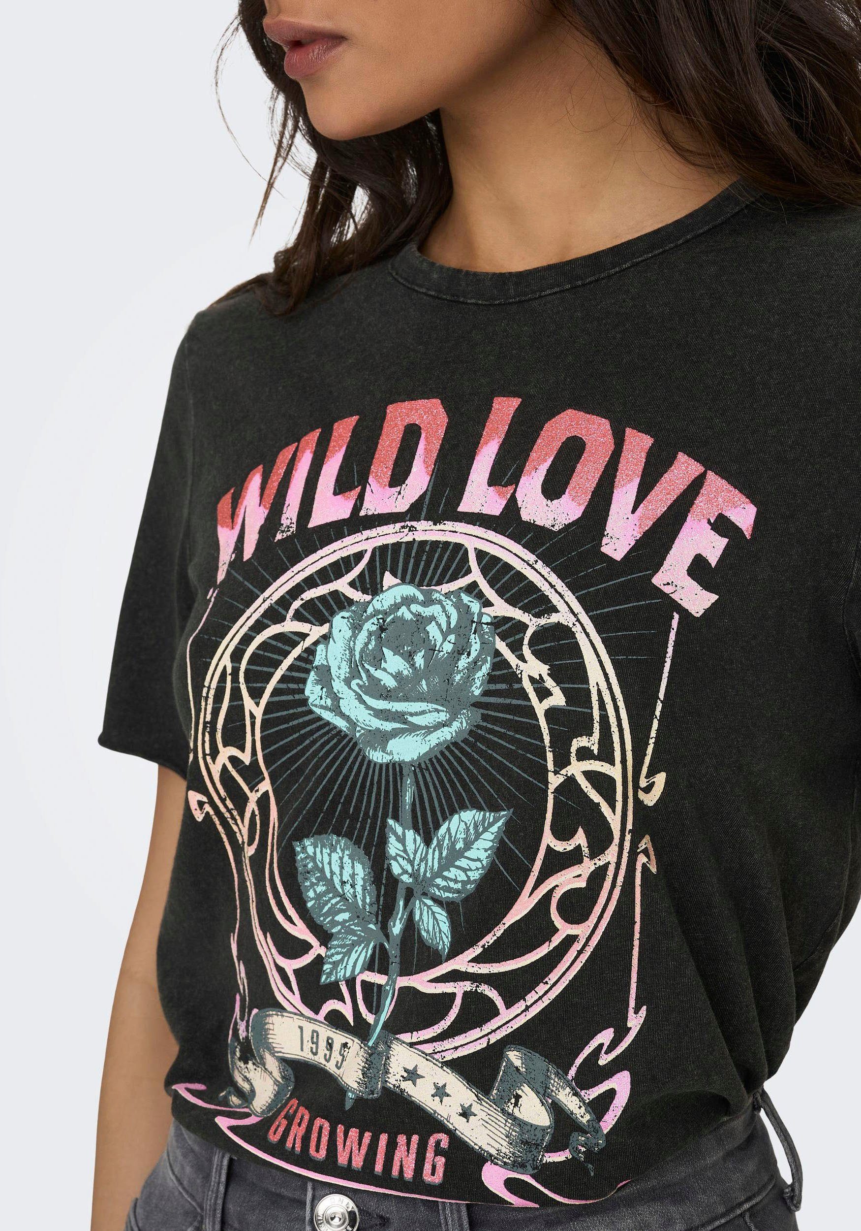 bedruckt JRS TOP Print:Wild REG Rundhalsshirt S/S unterschiedlich NOOS love ONLLUCY ONLY Black