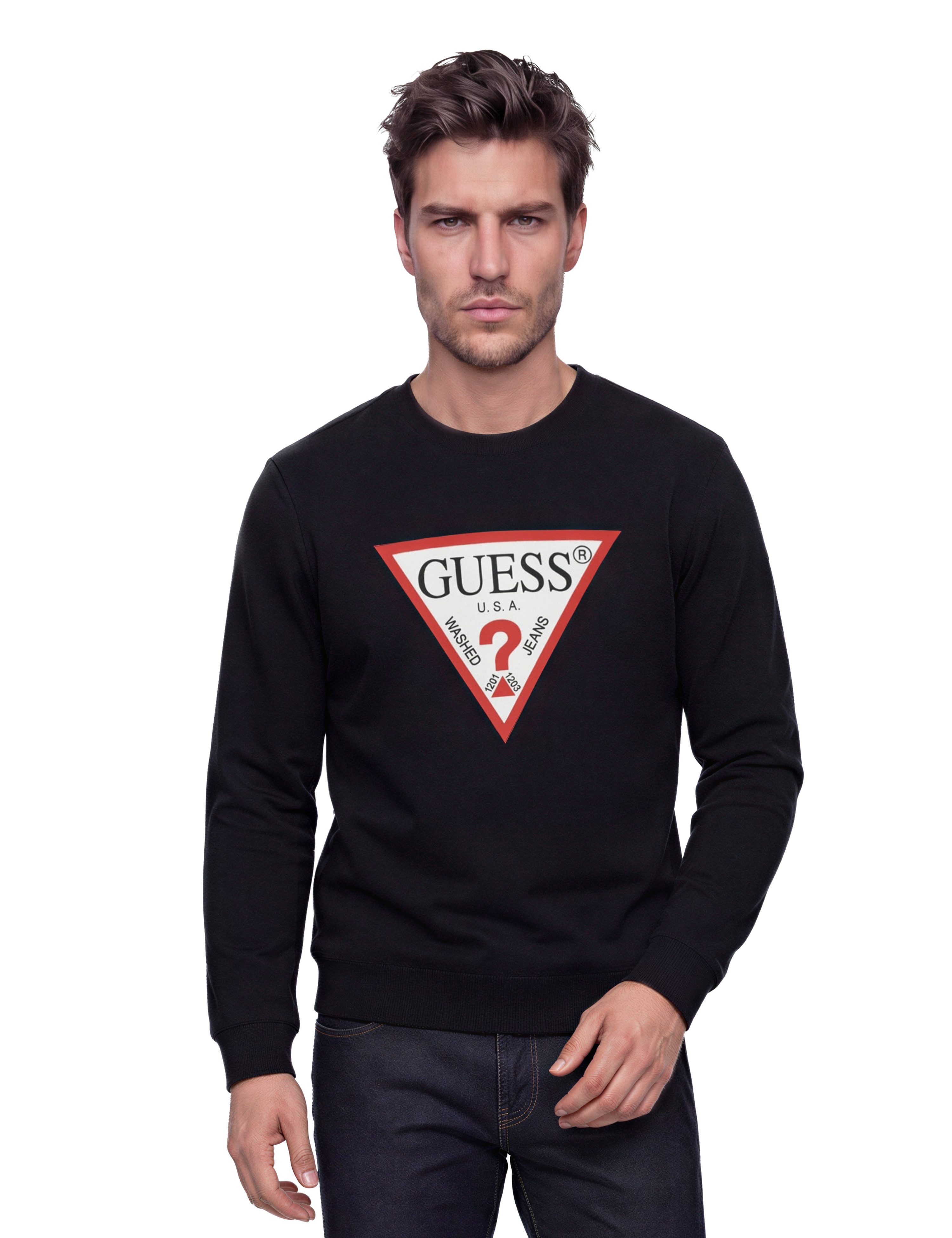 Guess Sweatshirt RED TRIANGLE Rundhalsausschnitt, Regular Fit, Logodruck