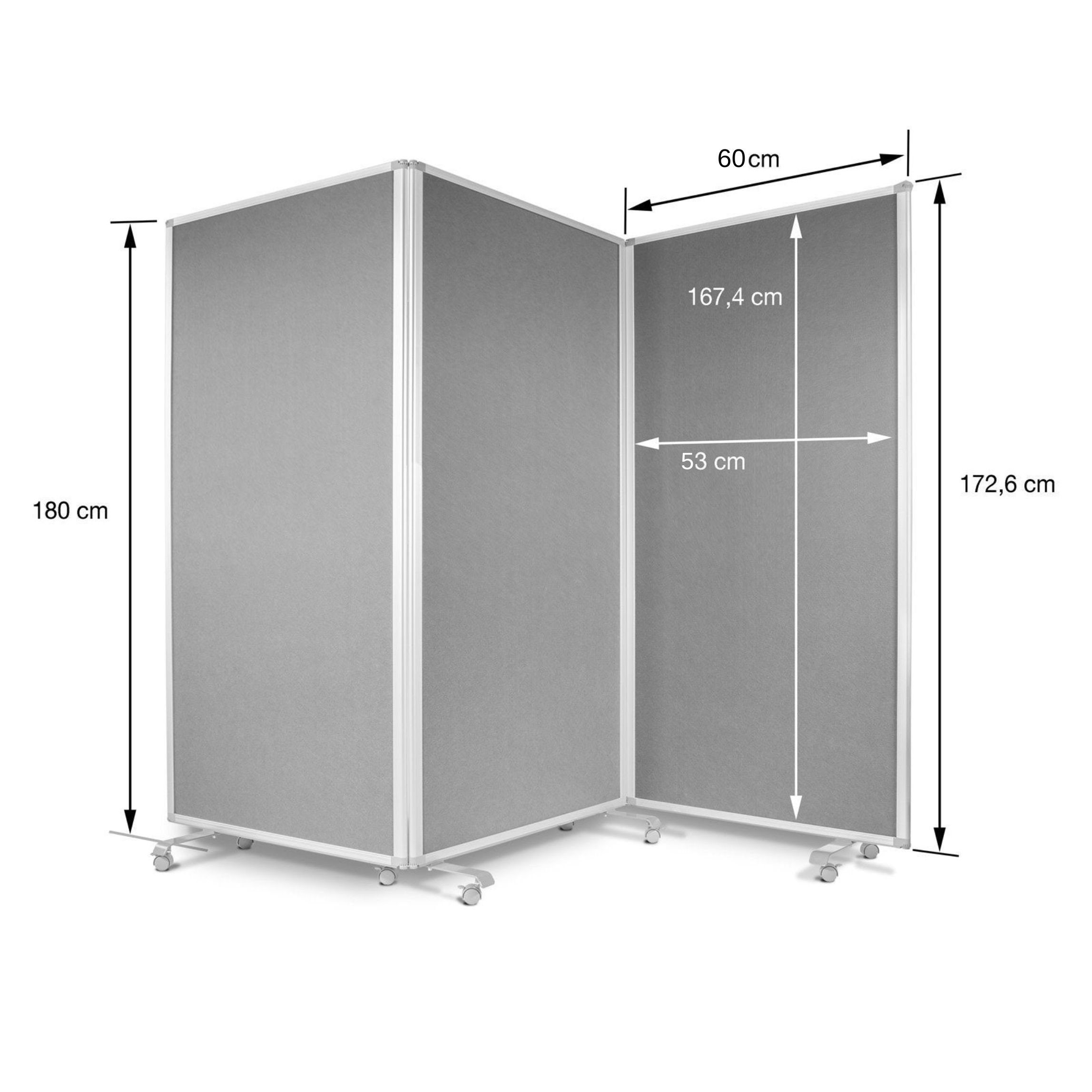 Karat Stellwand Filz-Trennwand, In 2 Farben & 2 Größen erhältlich, 8 Rollen, 3 Teilig