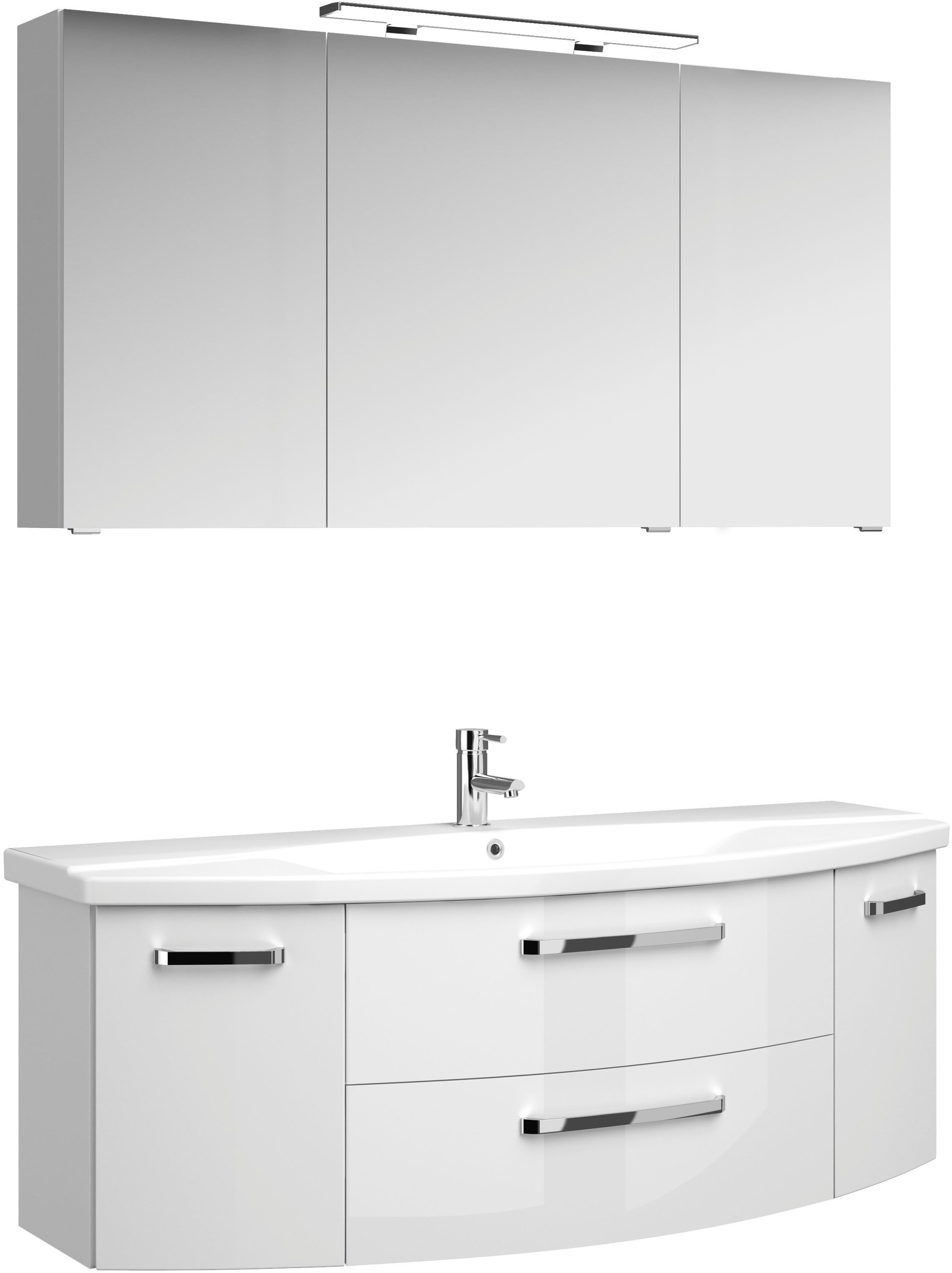 Saphir Badmöbel-Set Serie 4010 2-teilig Keramik-Waschtisch mit LED-Spiegelschrank, (Set), Badezimmer Set 144 cm breit, inkl. Türdämpfer, 5 Türen, 2 Schubladen – Bild 3 von 5