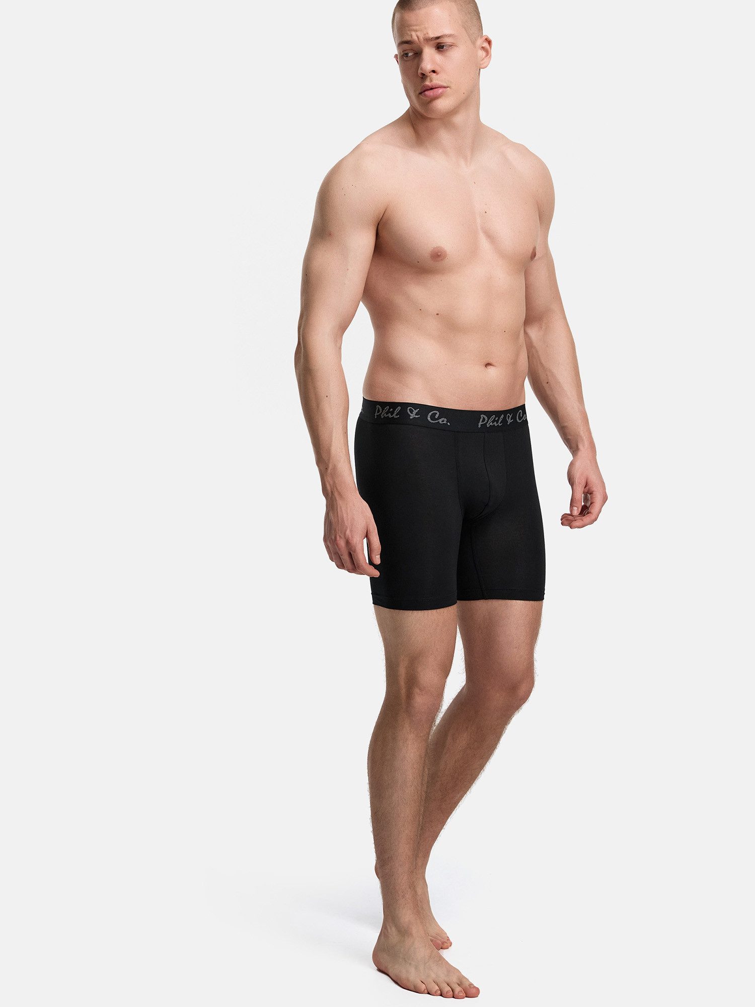 Phil & Co. Langer Boxer Long Boxer Briefs - langes Bein - Jersey - ohne störendes Etikett (2-St) Retroshorts Boxershorts Multipack Mehrpack Baumwolle Herren 2-P – Bild 4 von 5