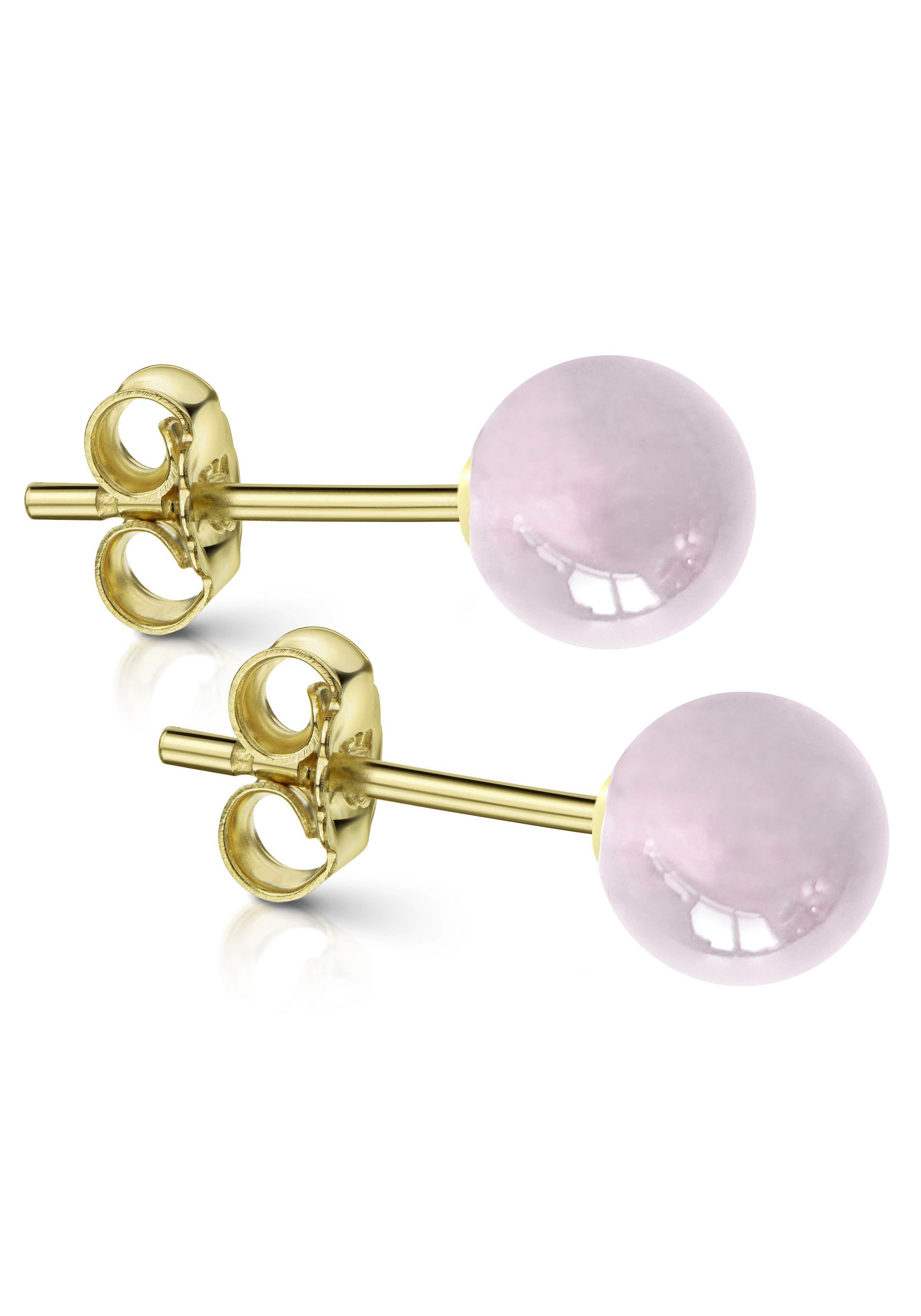 Firetti Paar Ohrstecker Schmuck Geschenk Gold Ohrstecker Kugel, Made in Germany - mit Malachit, Onyx oder Rosenquarz