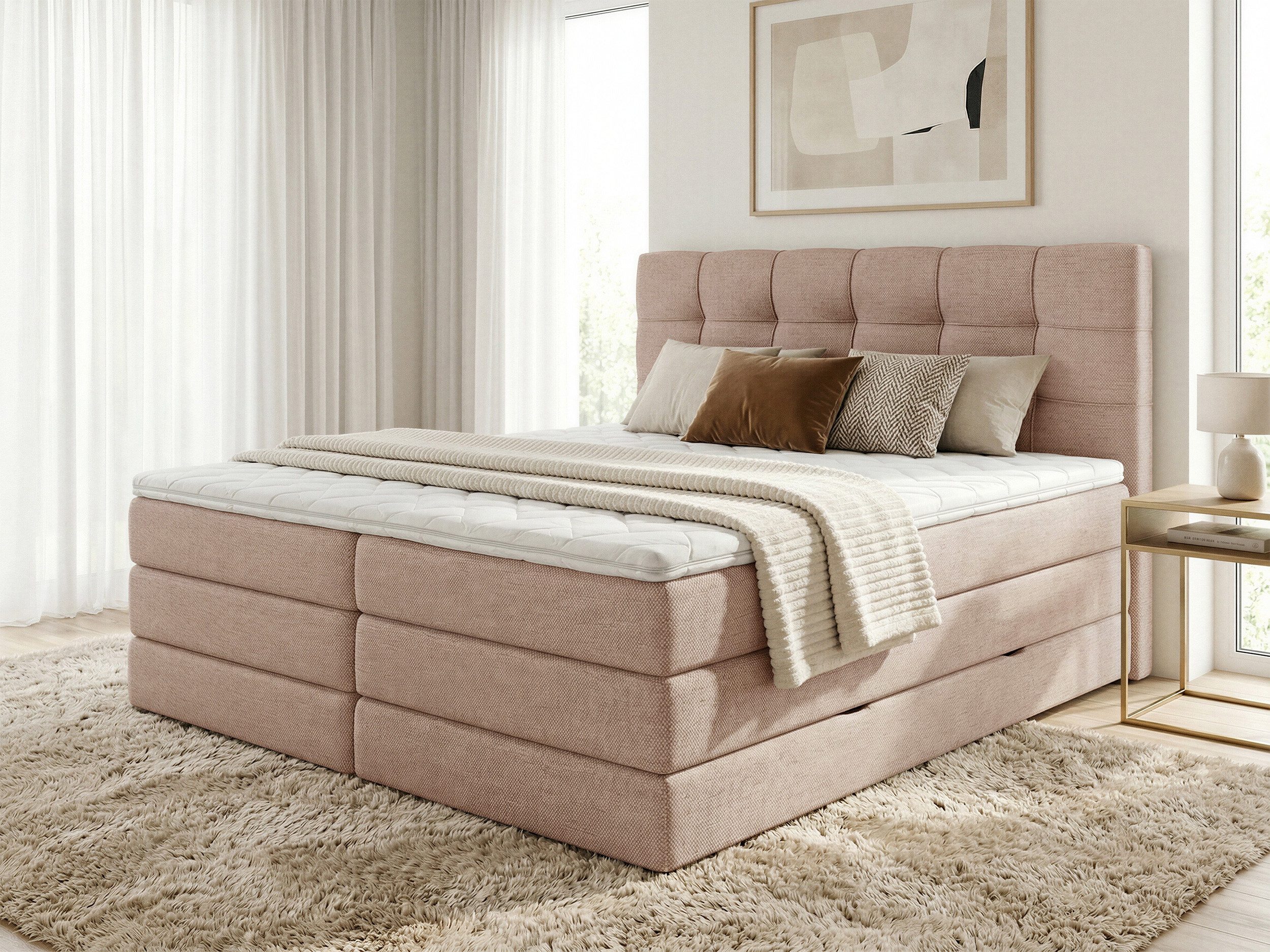 Sofnet Boxspringbett Best XL (2x Bettkästen, Bonellfederkern- und Taschenfederkernmatratze, Topper), Polsterbett, Doppelbett, Webstoff, mit Kopfteil, 140/160/180x200 cm