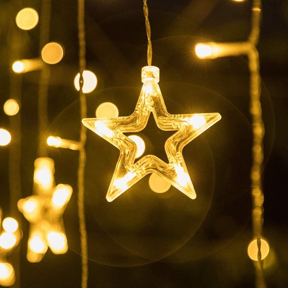 Elegear LED-Lichterkette »108 LED 2,2m 12 Sterne Lichterkette Sternenvorhang  Timer mit Haken«, 108-flammig, Weihnachtsbeleuchtung für Fenster