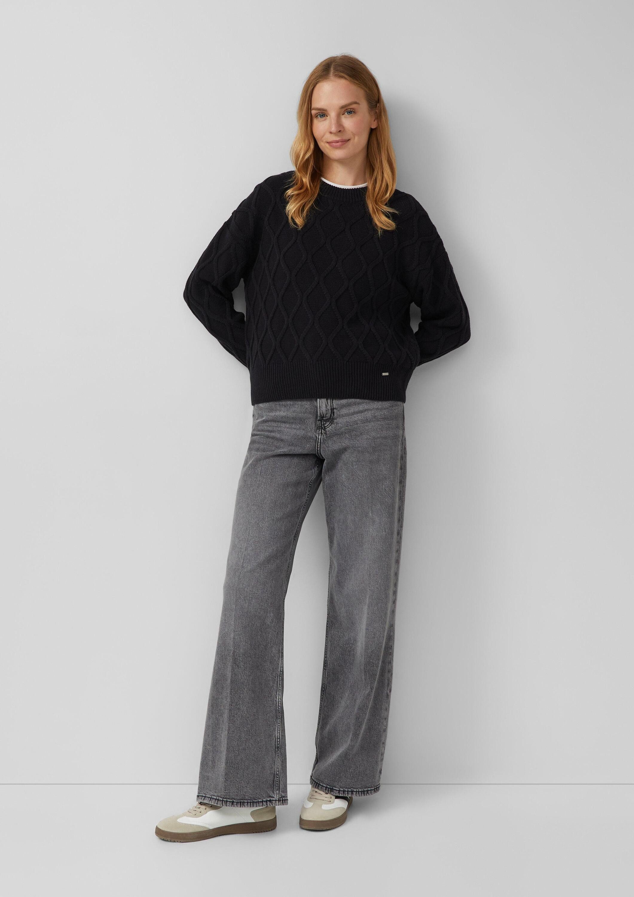 s.Oliver Longpullover Strickpullover Pullover im Relaxed Fit mit Zopfmuster