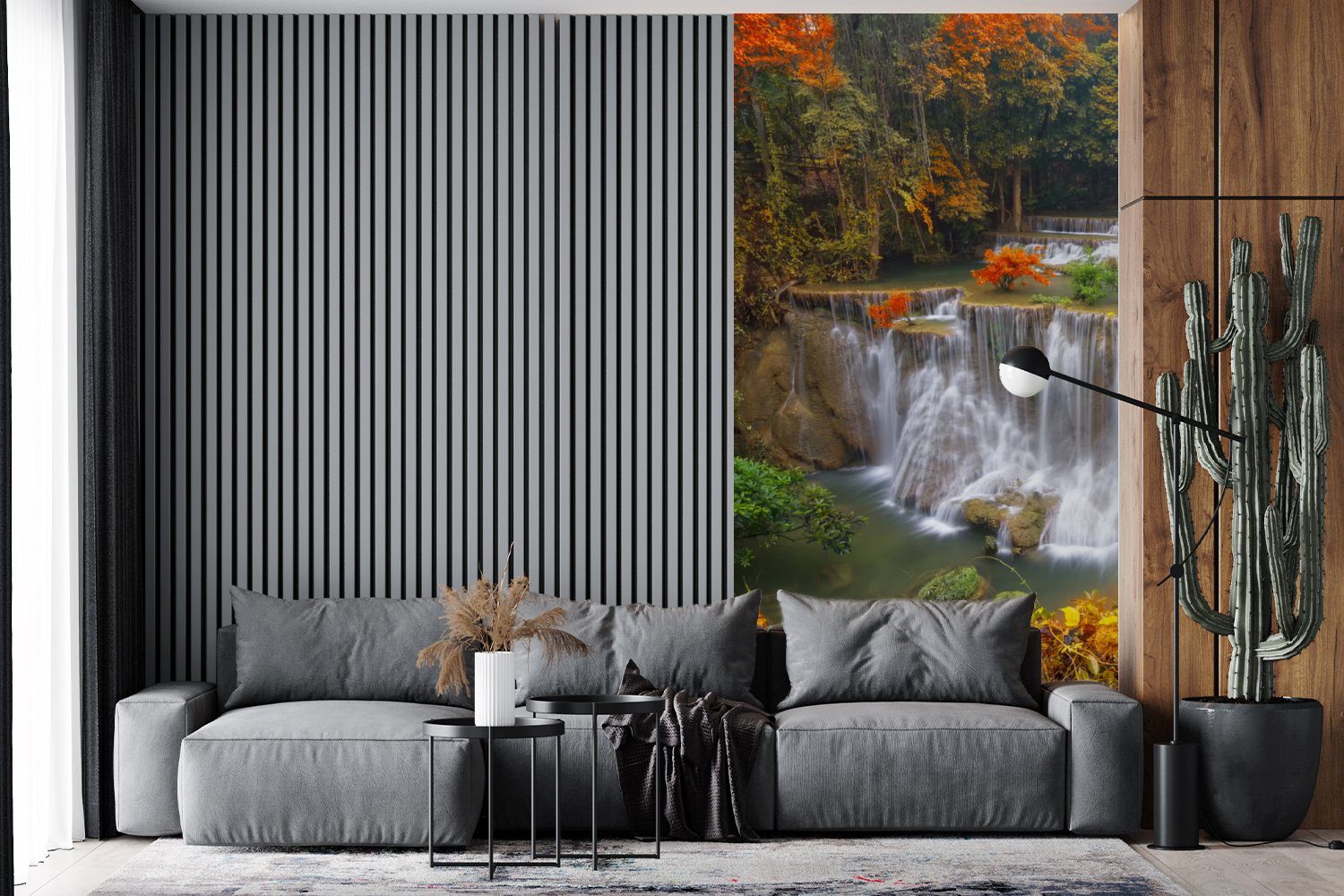 bedruckt, Wasserfall Vliestapete Fototapete Bäume MuchoWow - Herbst, für Wohnzimmer - Küche, Fototapete Schlafzimmer St), (2 Matt,