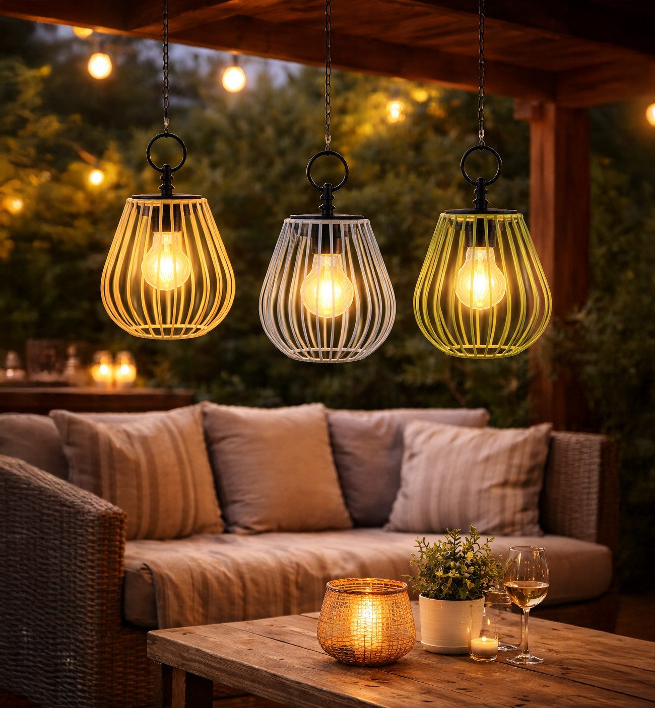 formano Gartenfigur 3er Set Solar LED Windlicht Hängend 16cm Außenleuchte Dämmerungssensor