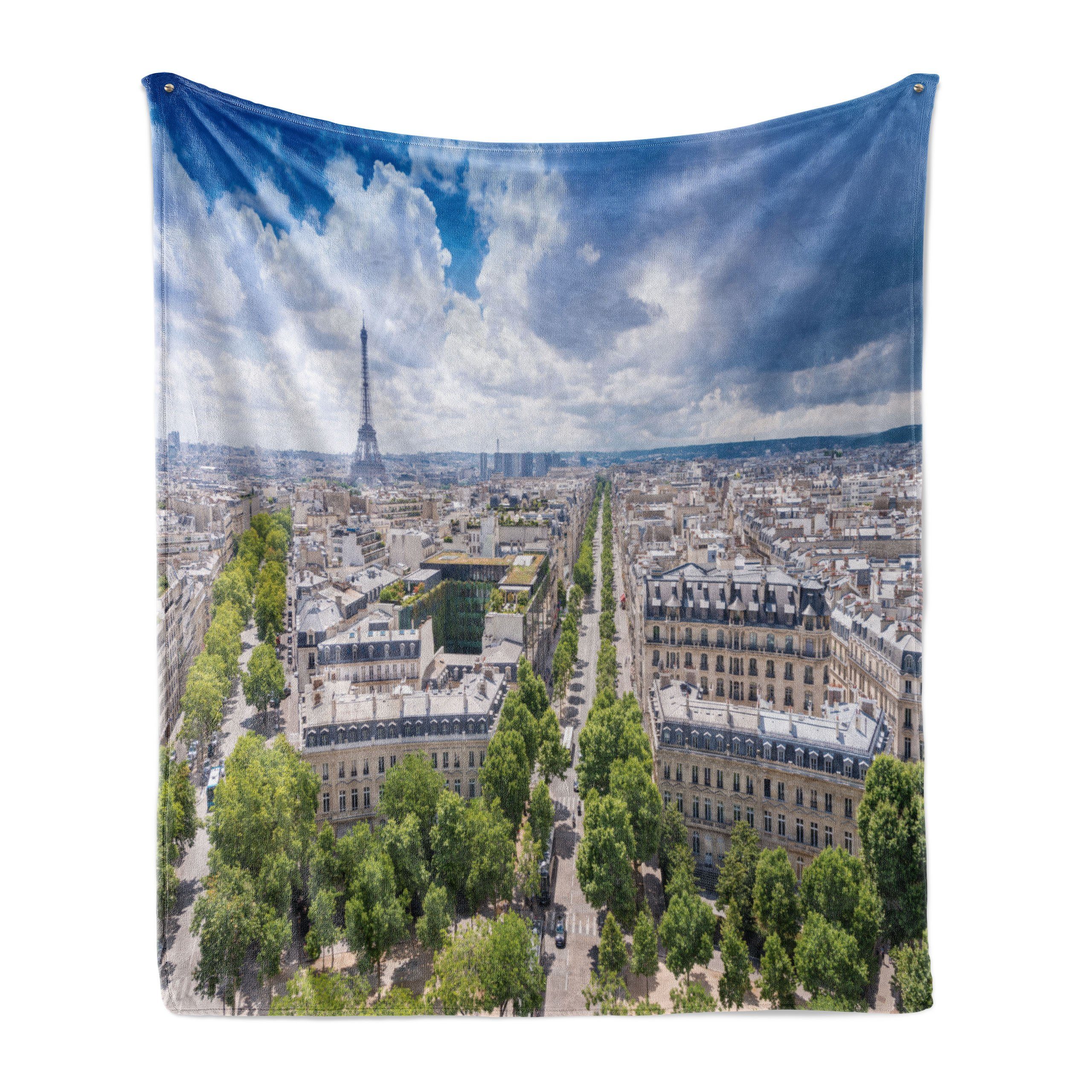 Wohndecke Gemütlicher Plüsch für den Innen- und Außenbereich, Abakuhaus, Eiffelturm Luftaufnahme Paris