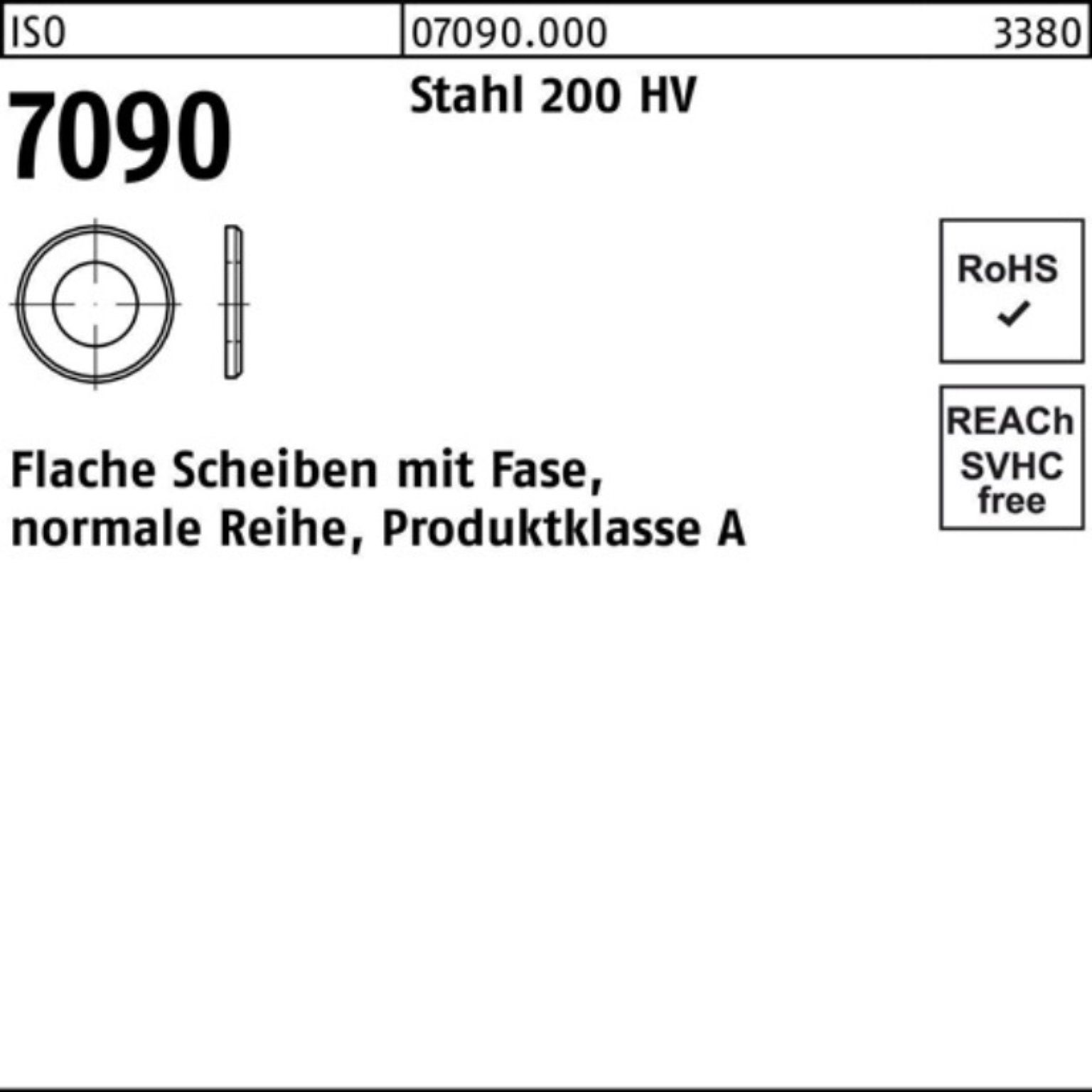 Reyher Unterlegscheibe 100er Pack Unterlegscheibe ISO 7090 Fase 33 Stahl 200 HV 50 Stück ISO