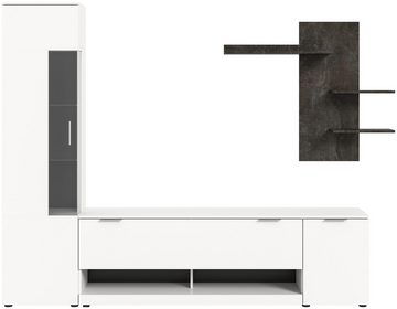 INOSIGN Wohnwand Porto, Breite 250cm, in Weiß/Beton Nachbildung, (3-St), TV-Wand, Mediawand, Lowboard, Vitrine, Wandboard