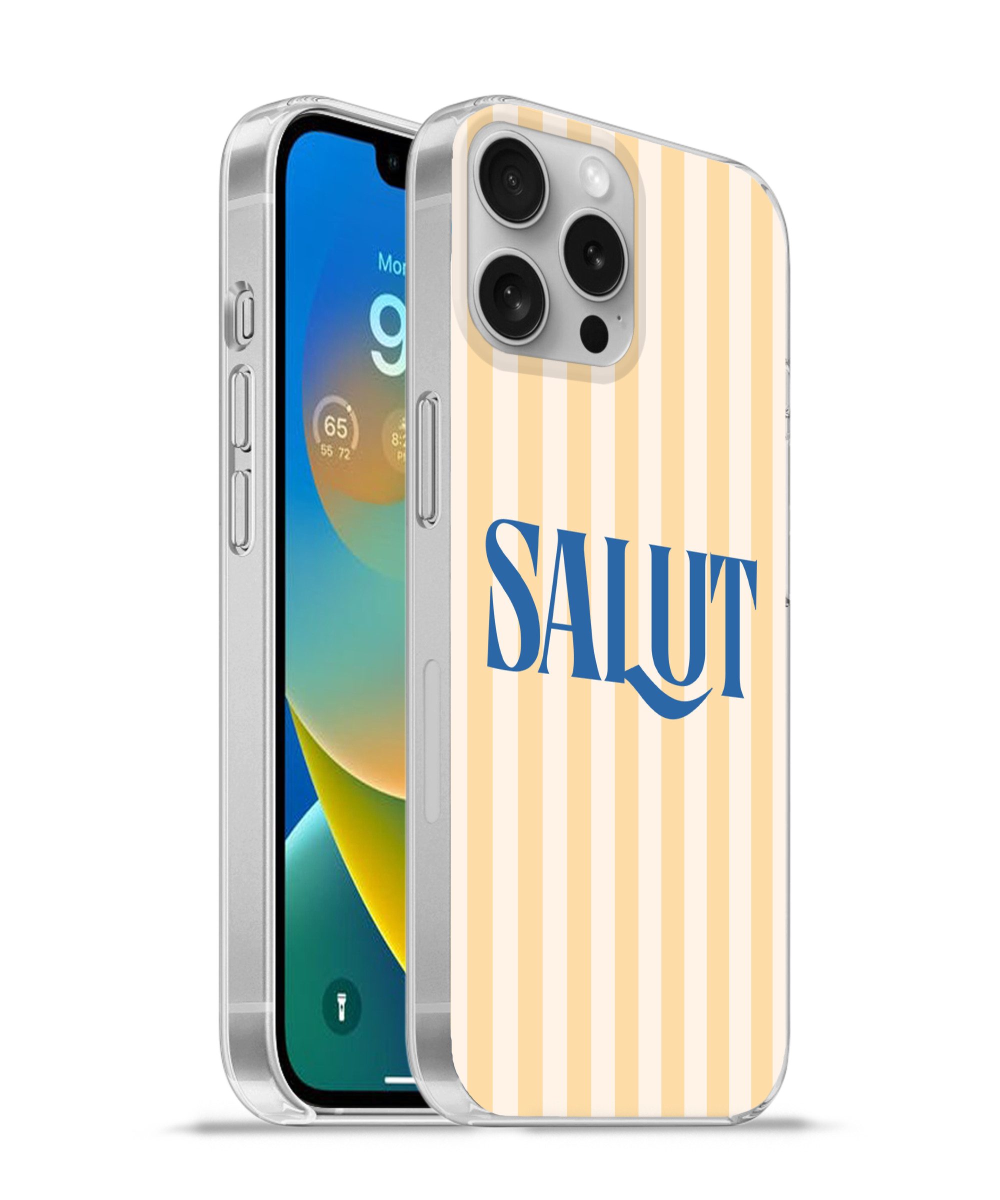 MuchoWow Handyhülle für Apple iPhone 16 Pro Max Salut - Zitat - Streifen - Gelb - Blau - W, Smartphone-Bumper, Print, Handy Schutzhülle Dünn