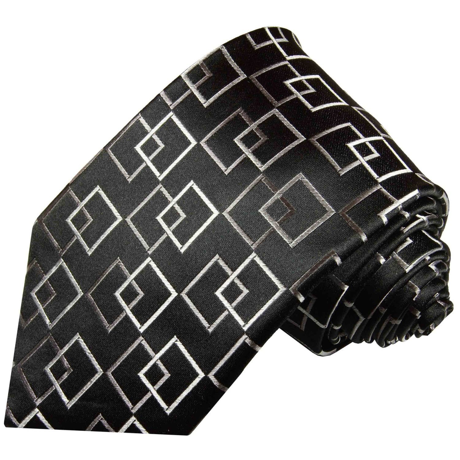Paul Malone Krawatte Designer Seidenkrawatte Herren Schlips modern kariert 100% Seide Breit (8cm), schwarz 641