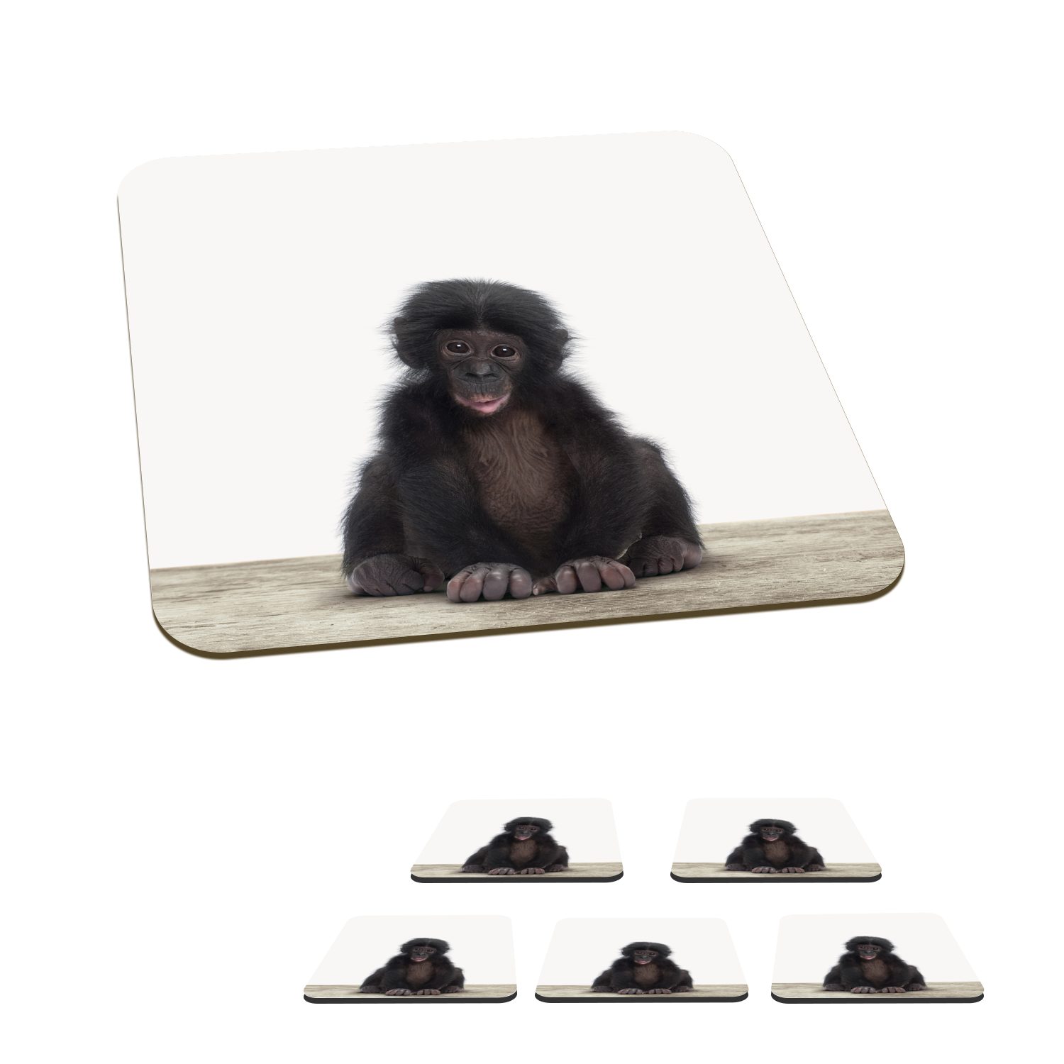 MuchoWow Glasuntersetzer Kind - Affe - Schimpanse - Babytiere - Jungen - Mädchen, Zubehör für Gläser, 6-tlg., Glasuntersetzer, Tischuntersetzer, Korkuntersetzer, Untersetzer, Tasse