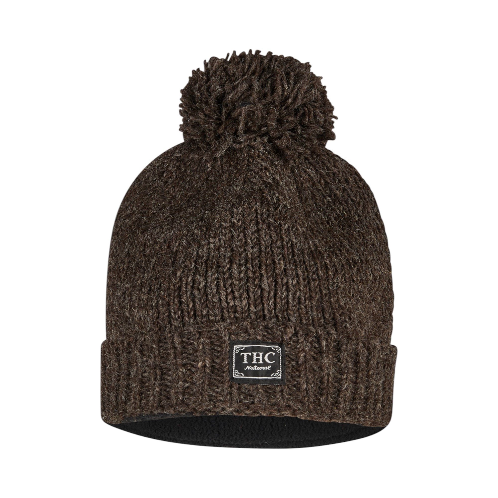 THC Natural Line Strickmütze THC Schafwoll Pudelmütze 506 braun (1 Stück, 1-St., 1 Stück) mit geripptem Umschlag