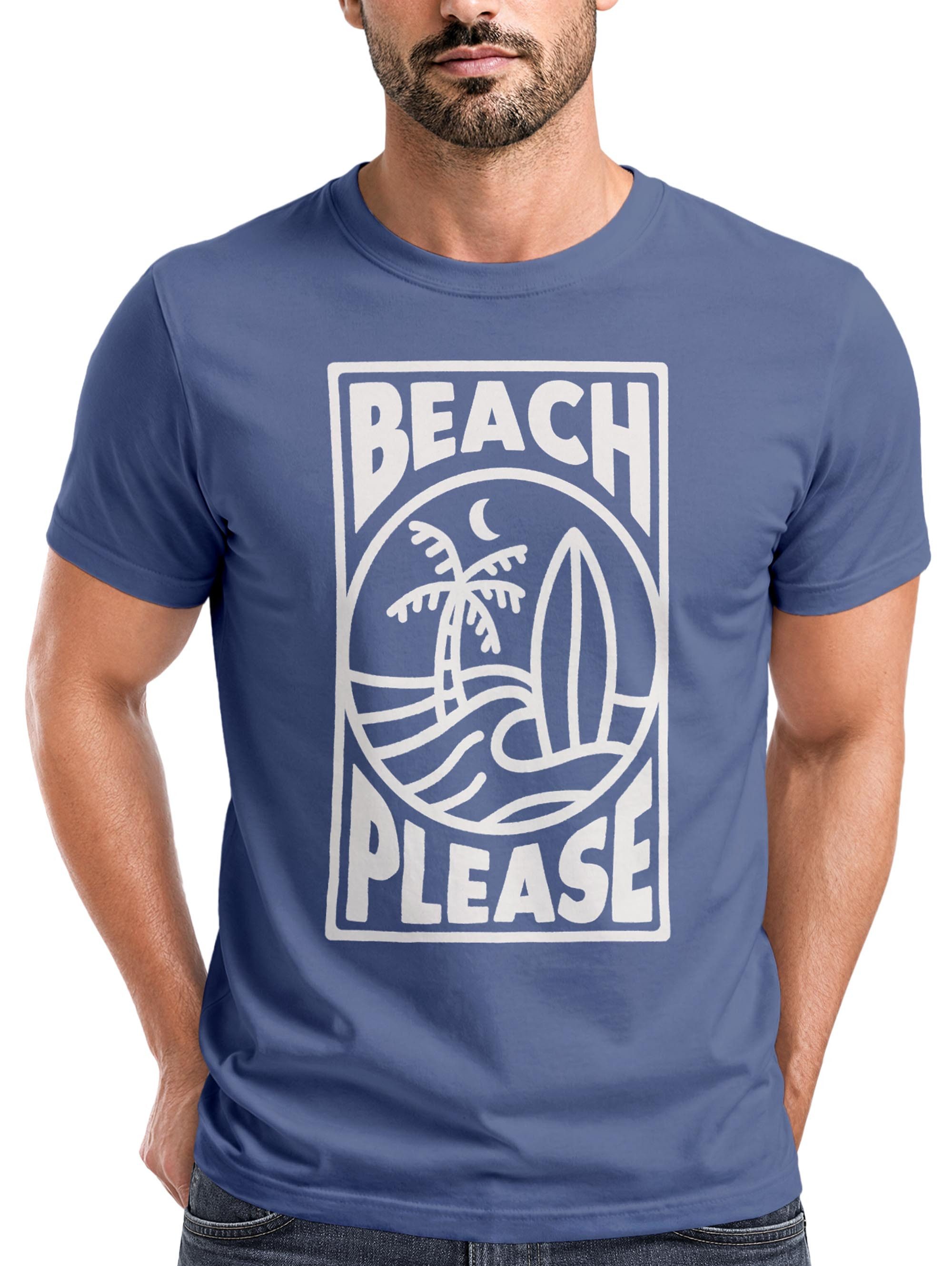 Neverless Print-Shirt Herren T-Shirt Beach Please Surfing Surfboard Wave Welle Sommer Print mit Print