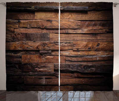 Gardine »Schlafzimmer Kräuselband Vorhang mit Schlaufen und Haken«, Abakuhaus, Schokolade Raue Dunkle Holz