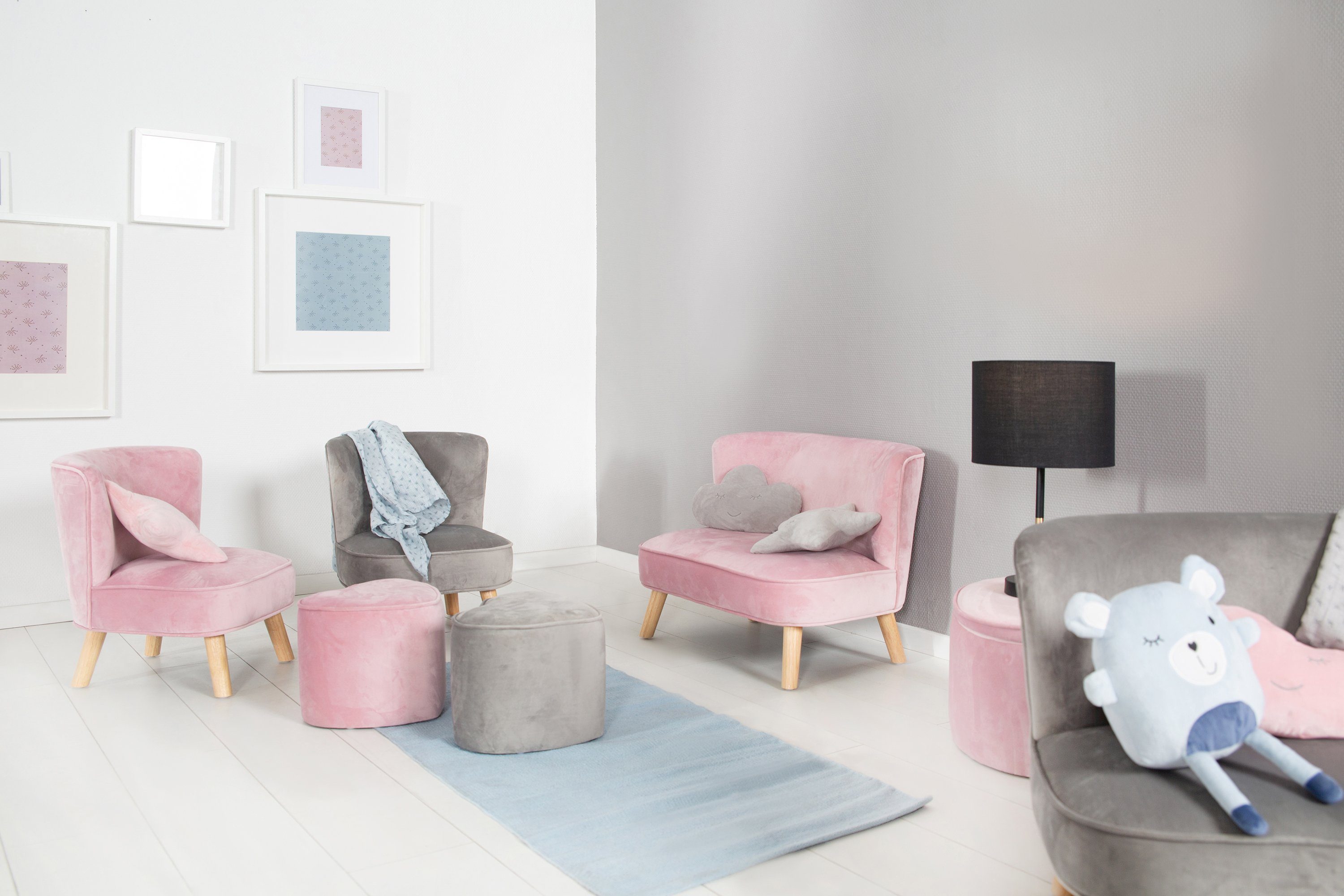 Sofa, Sessel roba® Lil rosa/mauve Holzfüßen mit