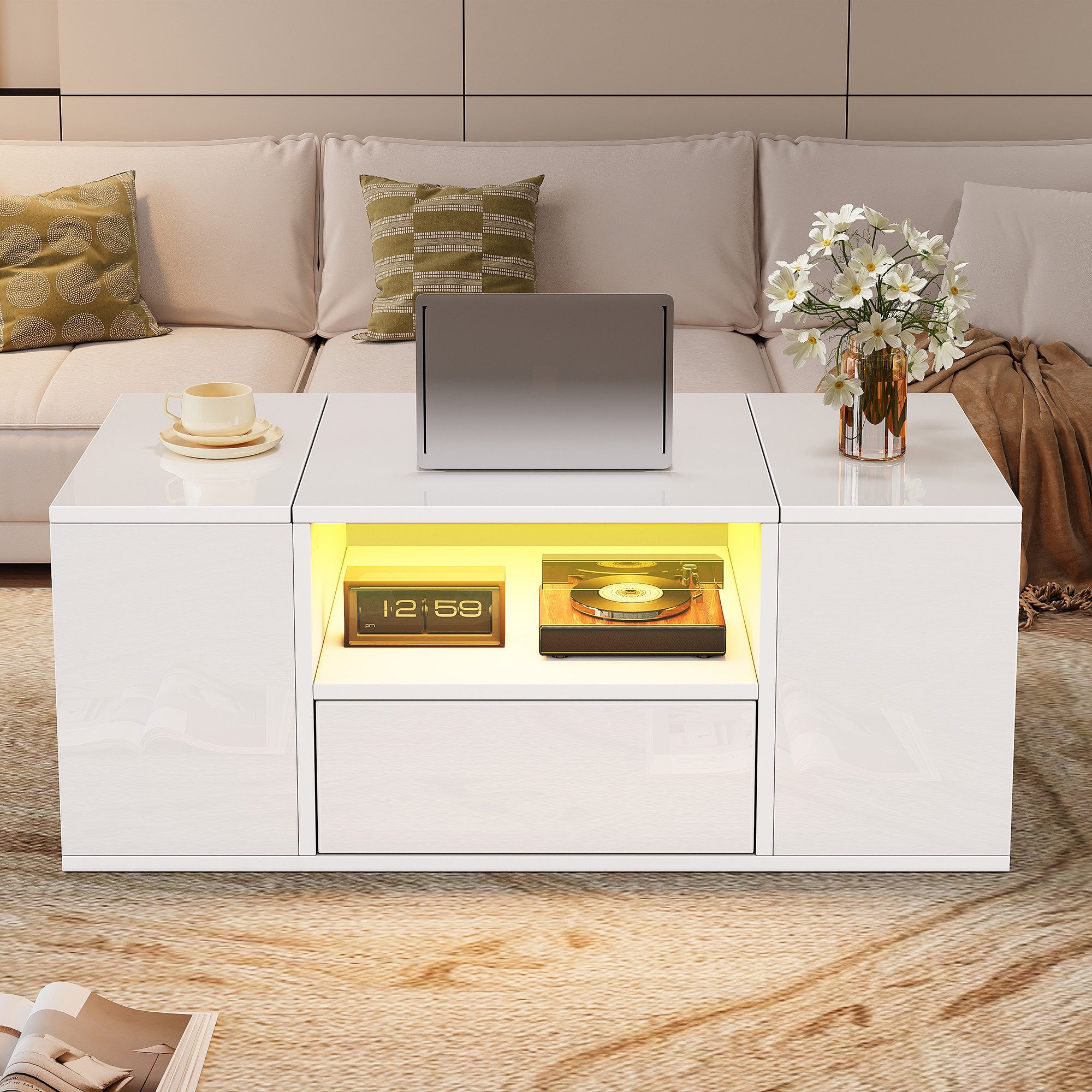 Merax Couchtisch Sofatisch Beistelltisch mit LED-Beleuchtung (100x50x40cm, günstig online kaufen