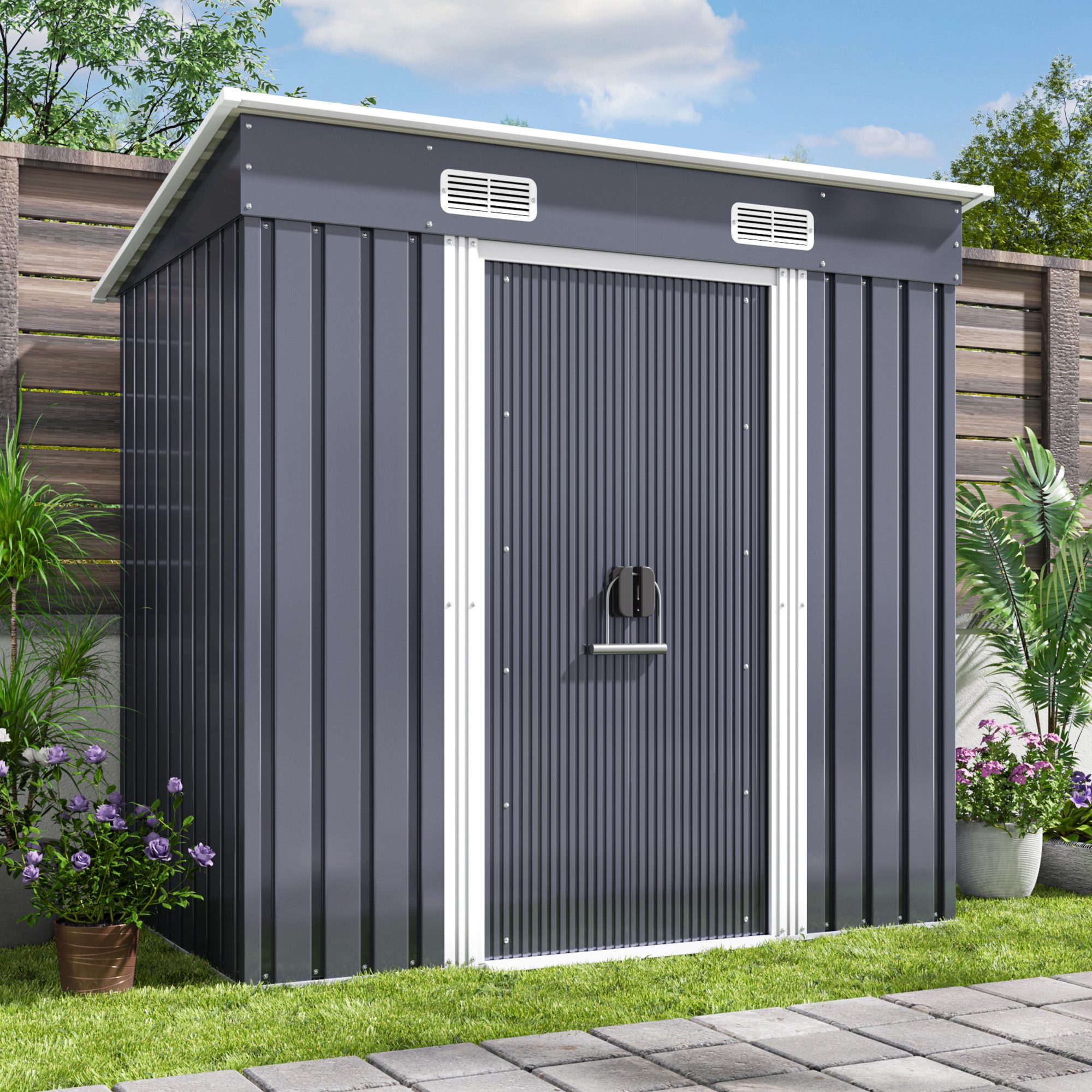 Bealife Gartenhaus Robuster Metall-Gartengeräteschuppen 194*121*182 CM günstig online kaufen