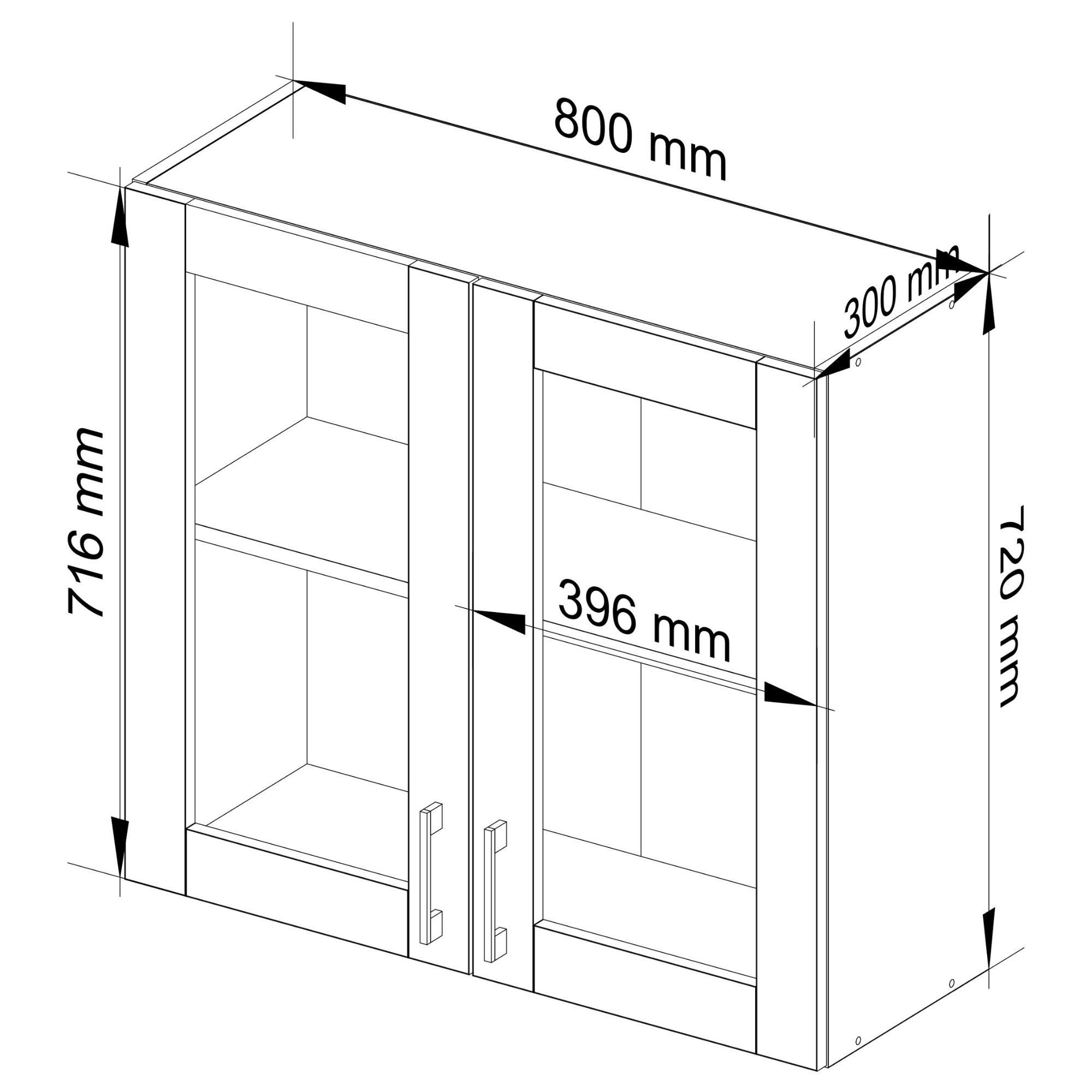 Raumhirsch Furniture Hängeschrank Eleganter Hängeschrank Küche - Funktionaler Wandschrank - Oberschrank Hochglanz weiß & Eiche-Dekor, 2 Türen, Soft-Close, 80 × 72 × 31 cm