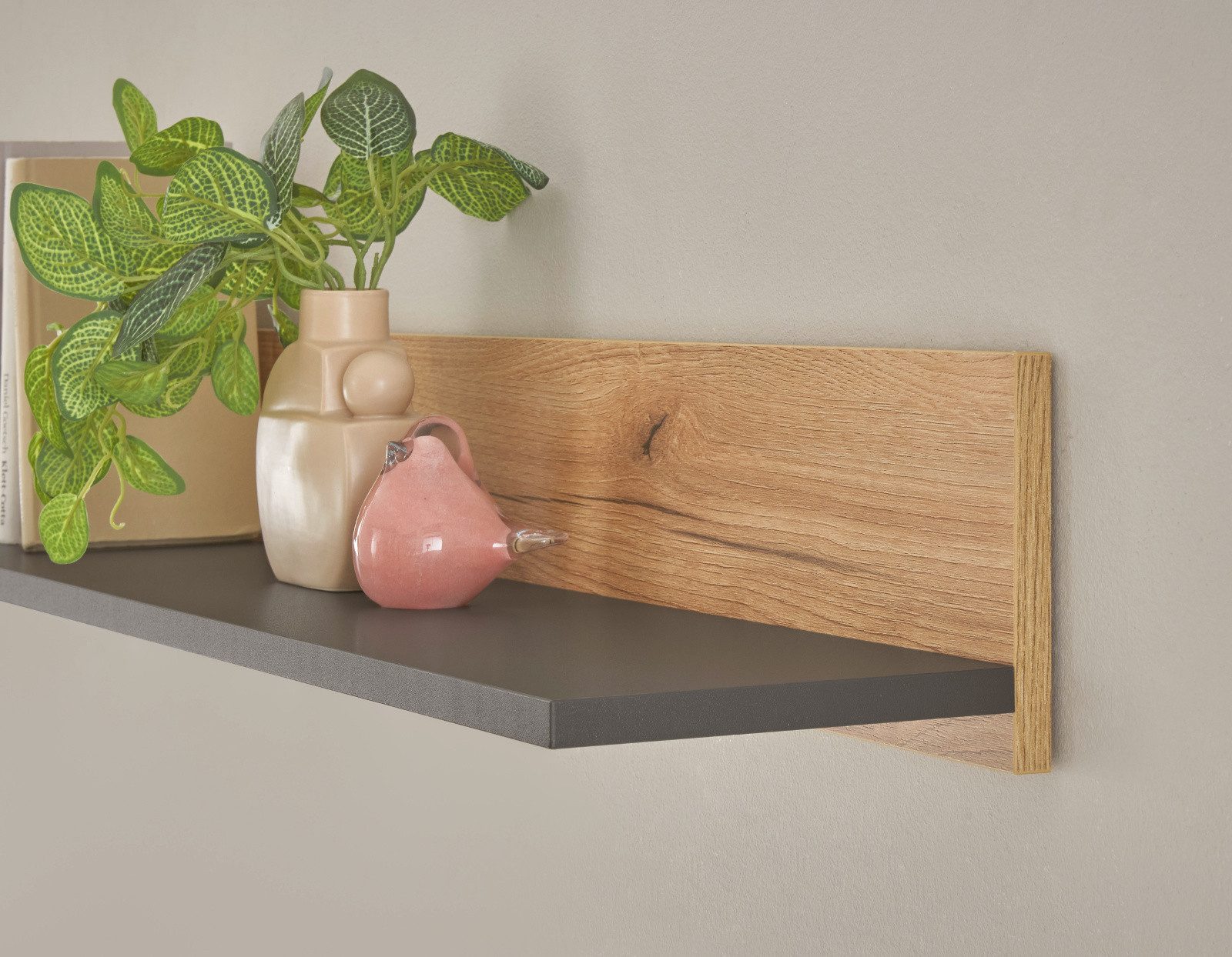 Furn.Design Wandboard Center, Wandregal in Eiche Evoke und grau, mit Rückwandpaneel