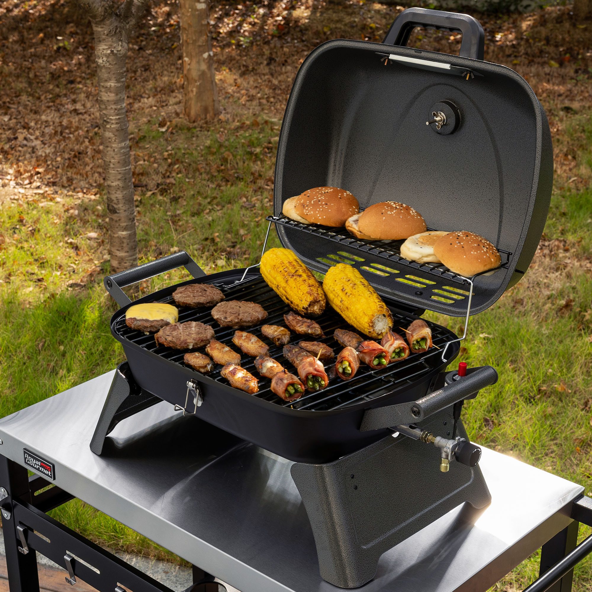 Royal Gourmet Gasgrill tragbarer Tischgrill, 3,5 kW mit Piezozündung und Thermometer, Outdoor Grill mit klappbaren Beinen und Deckelverschluss – Bild 5 von 5
