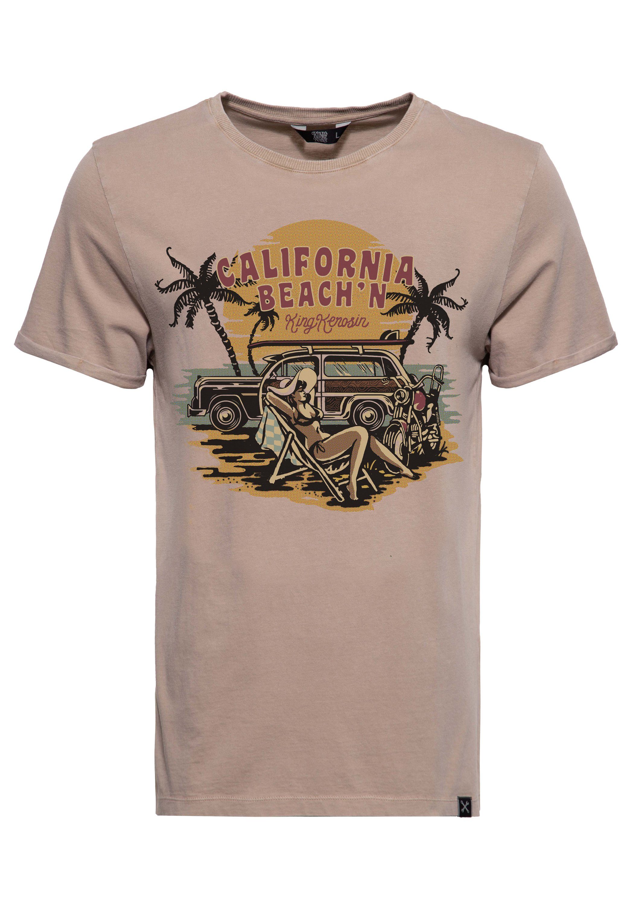 KingKerosin T-Shirt California Beach'n mit Roll-Up Ärmel | T-Shirts