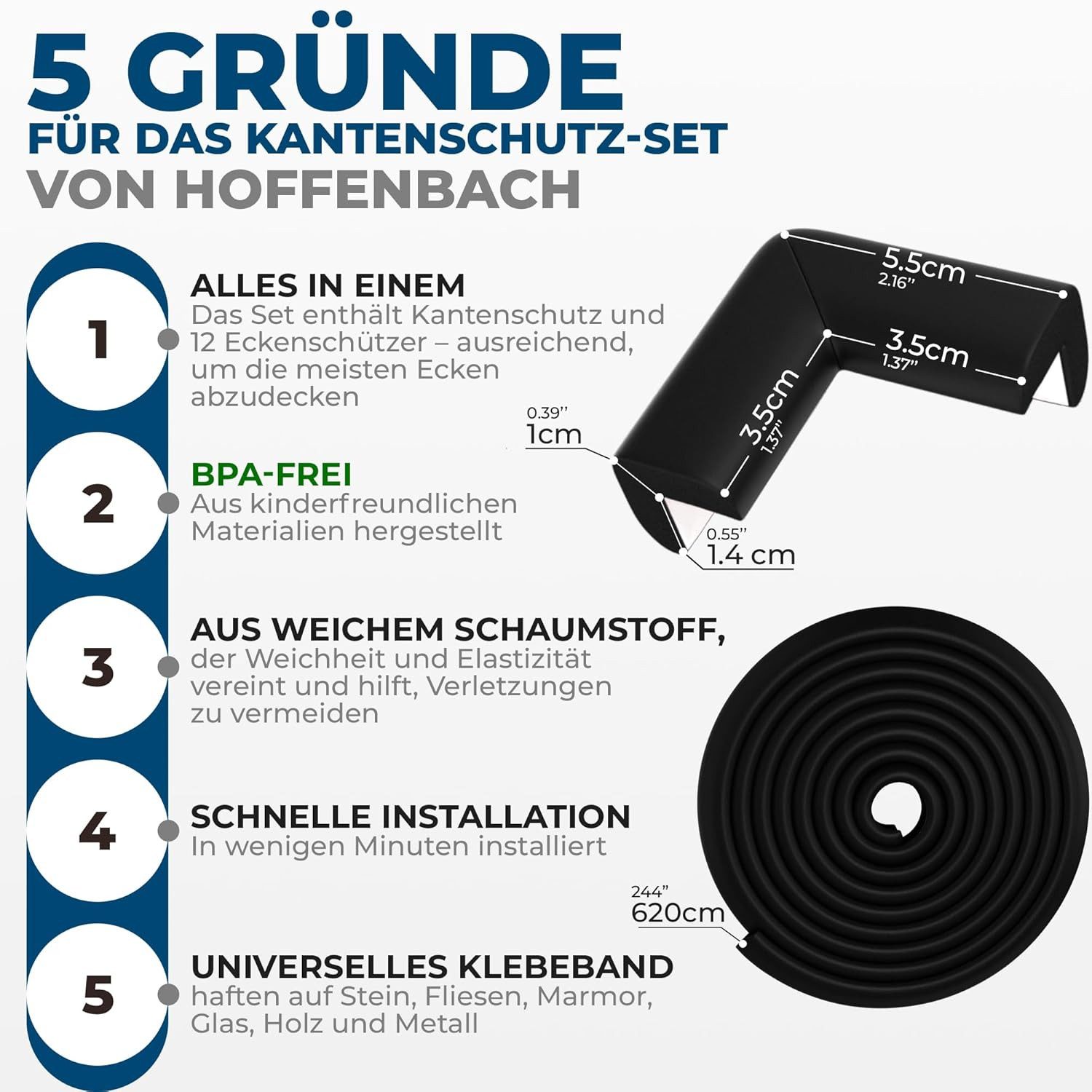 Hoffenbach Kindersicherung Kantenschutz-Set aus Schaumstoff, Eckenschutz und Fingerschutz