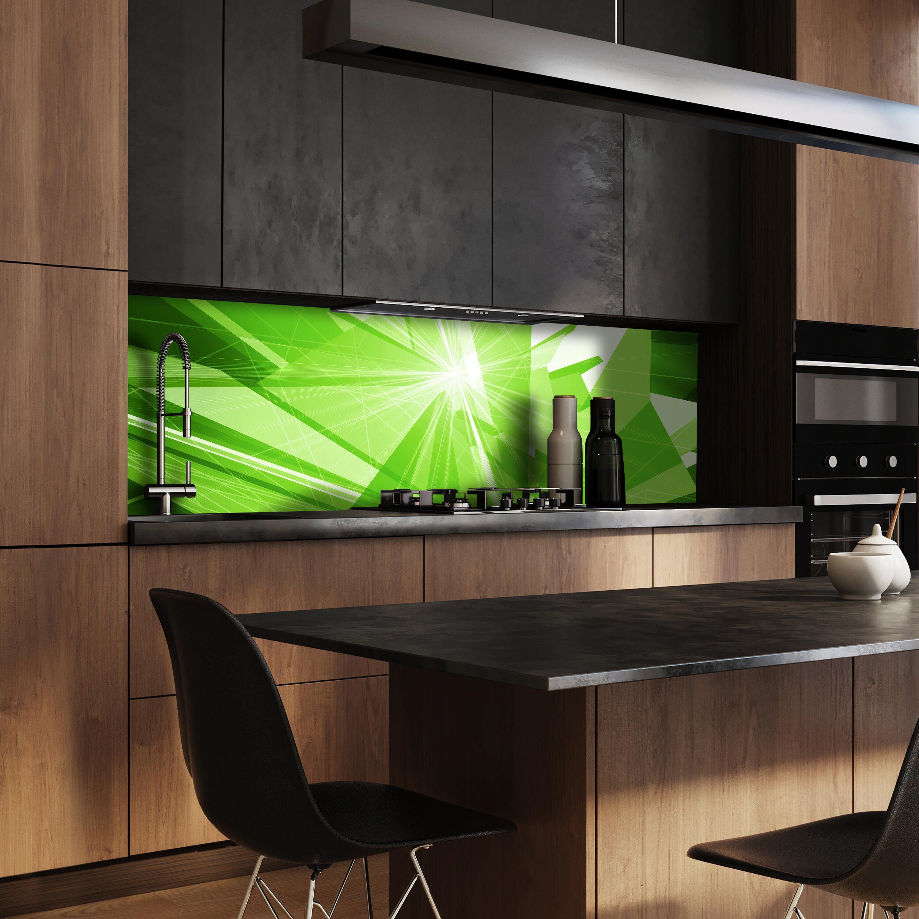 wandmotiv24 Küchenrückwand Grüne Dynamik, (1-tlg), Premium Hartschaum Nischenrückwand in versch. Größen