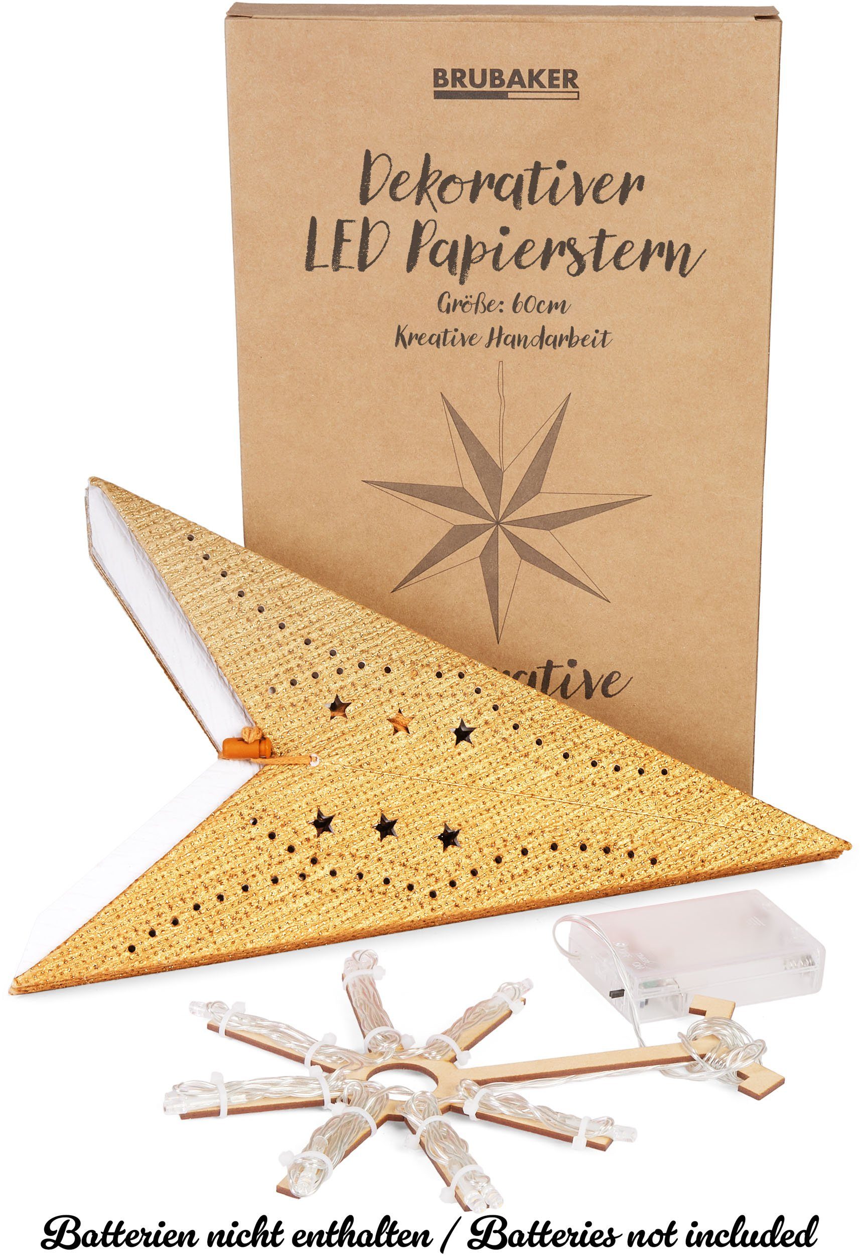 BRUBAKER LED Stern 3D Weihnachtsstern zum Aufhängen - LED Papierstern mit Timer, Batteriebetrieben und Beleuchtet, LED fest integriert, Warmweiß, 60 cm Adventss – Bild 4 von 5