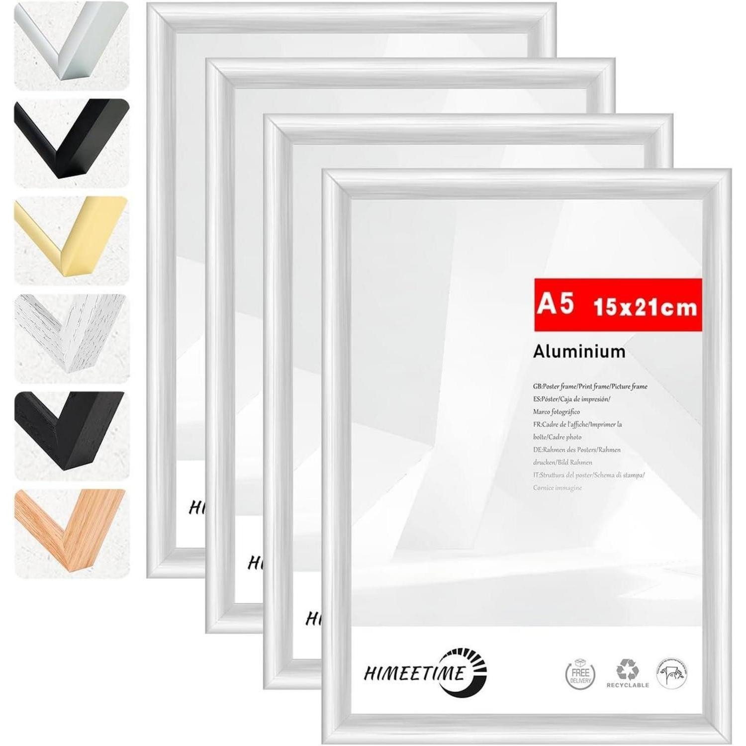 LuxusKollektion Bilderrahmen-Set Bilderrahmen DIN A5 Metallrahmen Alu Silber A5(14.8x21cm) 4x